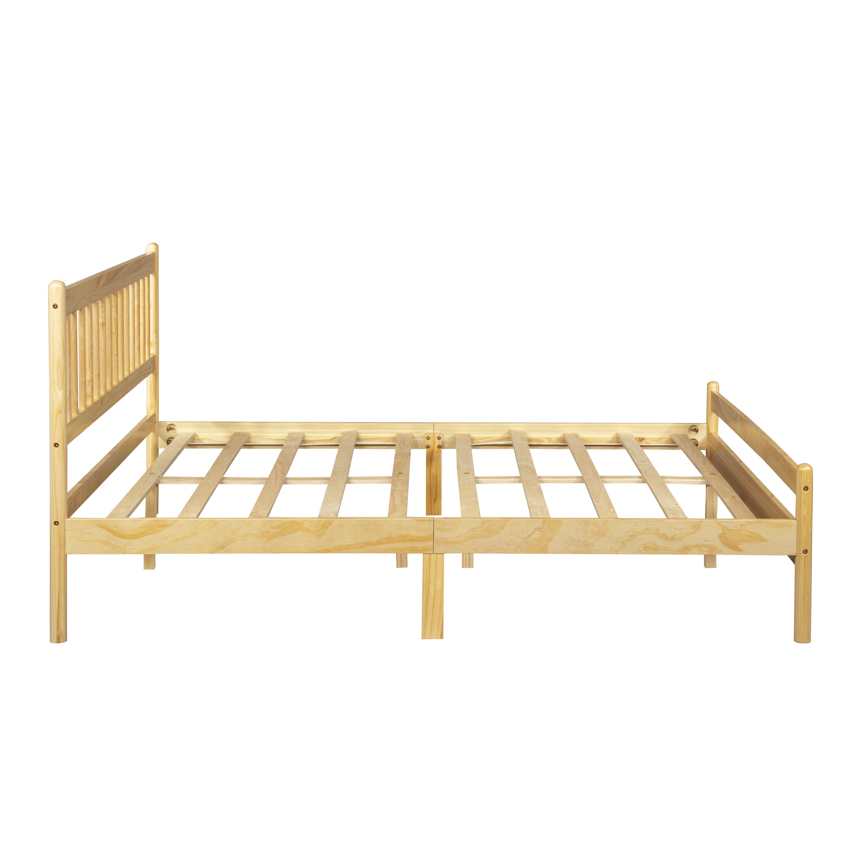 Traditional Style Queen Size Bed with Headboard and Footboard, Pinewood Bed with Strengthened Bed Frame ,Walnut