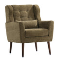 Olive green chenille accent chair with waist pillow — front view