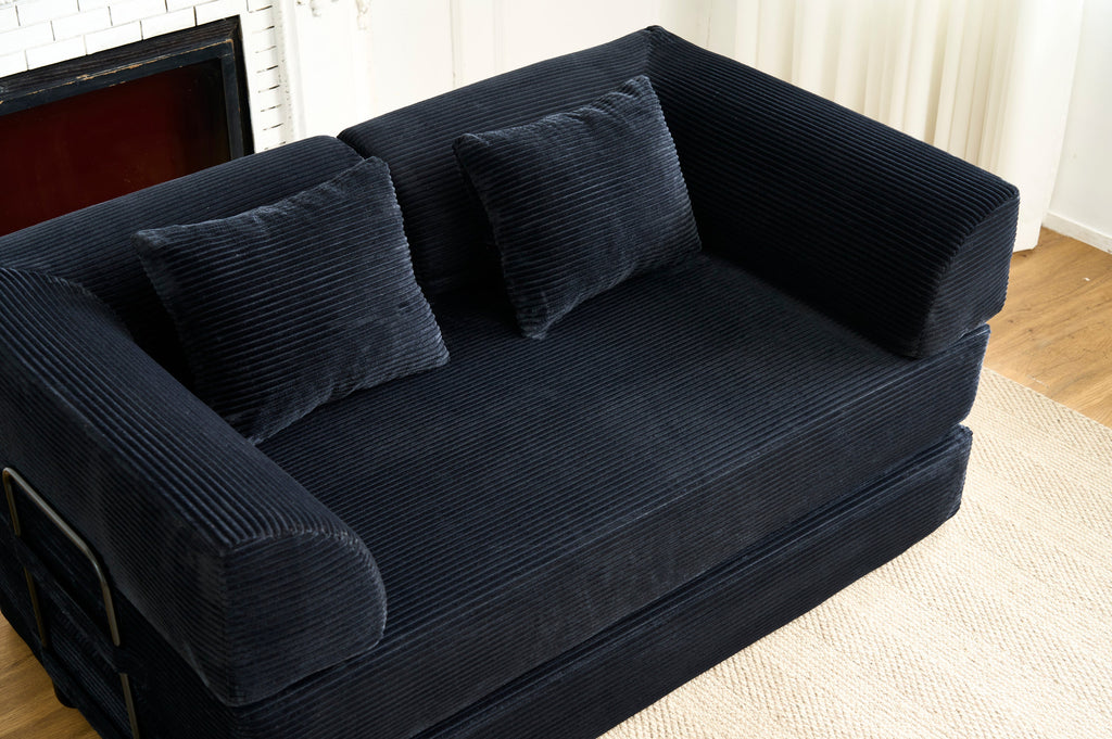 Convertible Sleeper Sofa Bed, Corduroy Folding Mattress Couch with Fixed-Shape Frame, Floor Sofa Lounge Couch Boneless Sofa for Living Room Bedroom, Light Gray