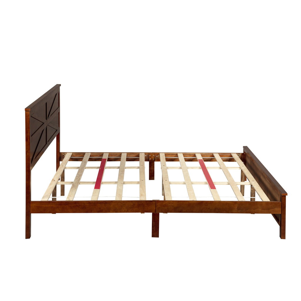Farmhouse Style King Size Bed with Barn Door Designed Headboard and Footboard, Pinewood Bed with Strengthened Bed Frame,White