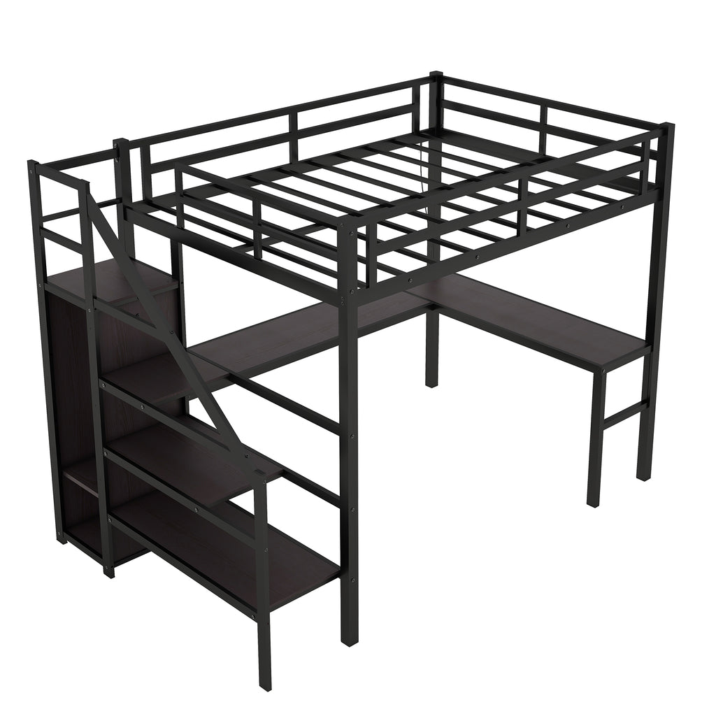 Black loft bed storage staircase with reversible left-right placement