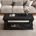 Weathered Black Farmhouse Coffee Table, Crafted with Heavy Planked Top & Square Baluster Legs,  47.24' Long Rustic Living Room 
Table with Storage Shelf