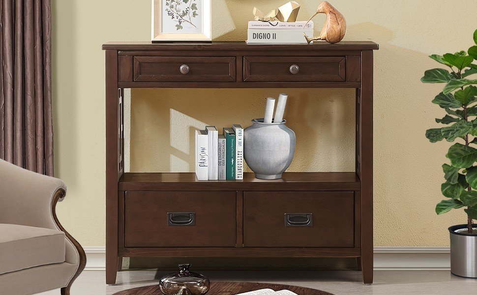 Farmhouse pine wood console table hallway placement