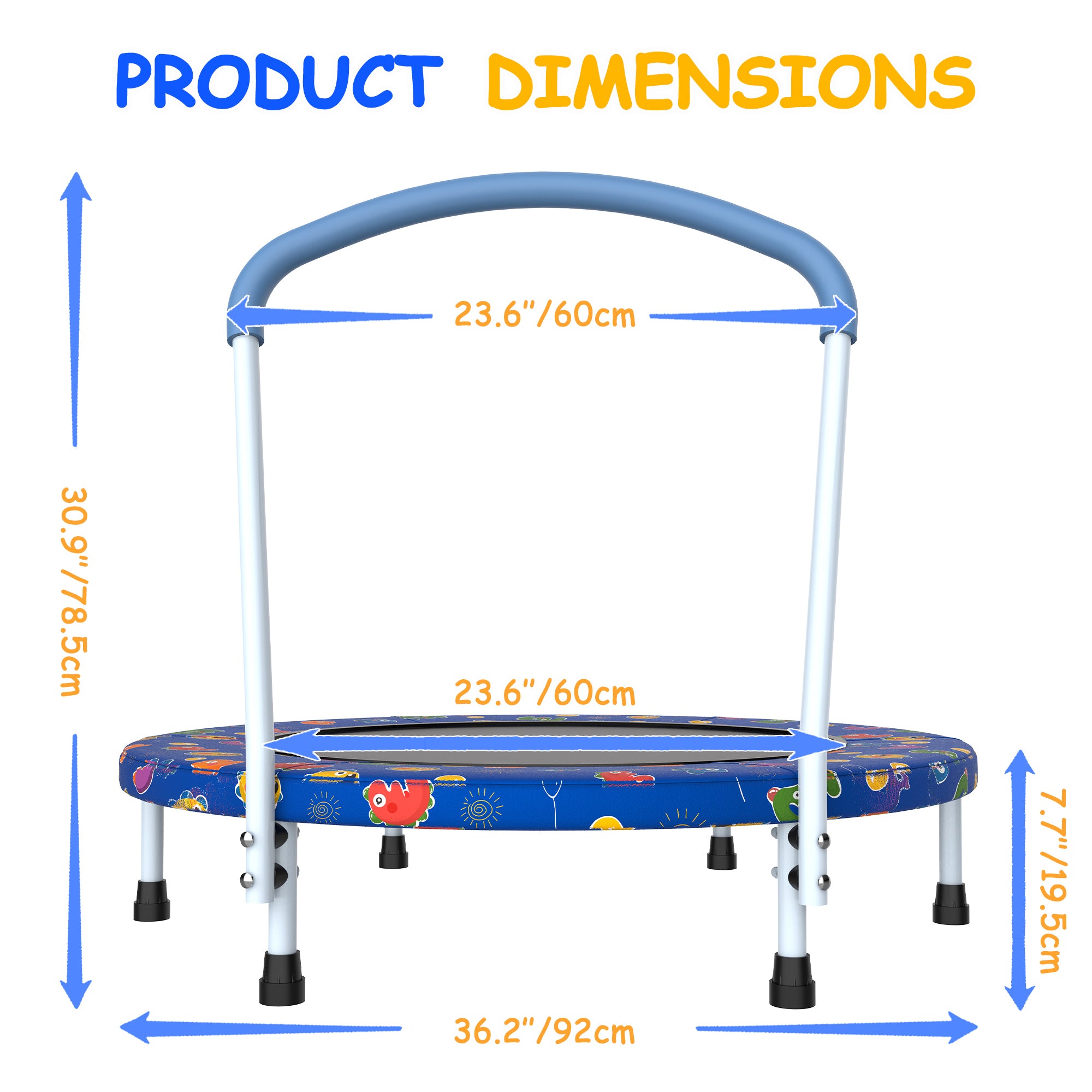 Toddler mini trampoline ages 1-6 indoor outdoor — angle view