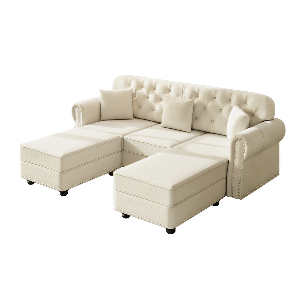 82.6'Upholstered Velvet Sofa with Nailhead Trim and Rolled Armrests,Mid-Century Modern Chesterfield Sofa with Button Tufted,Includes 3 Pillows,Burgundy