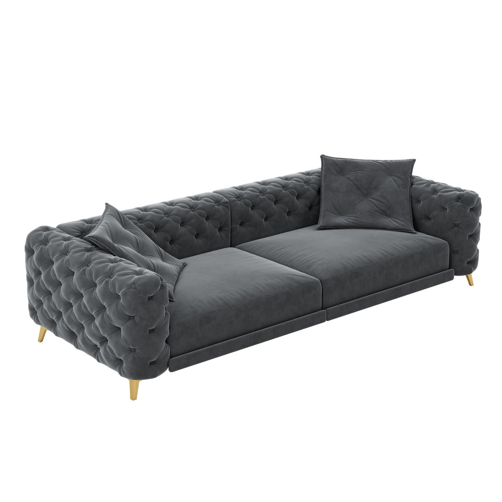 97.7' 3-in-1 Convertible Sleeper Sofa, 28.4' Deep Seat Pull Out Sofa Bed,Button Tufted Modern Sofa, 4-Seater Couch with Movable Ottoman for Apartment, Office, Bedroom,Beige/White