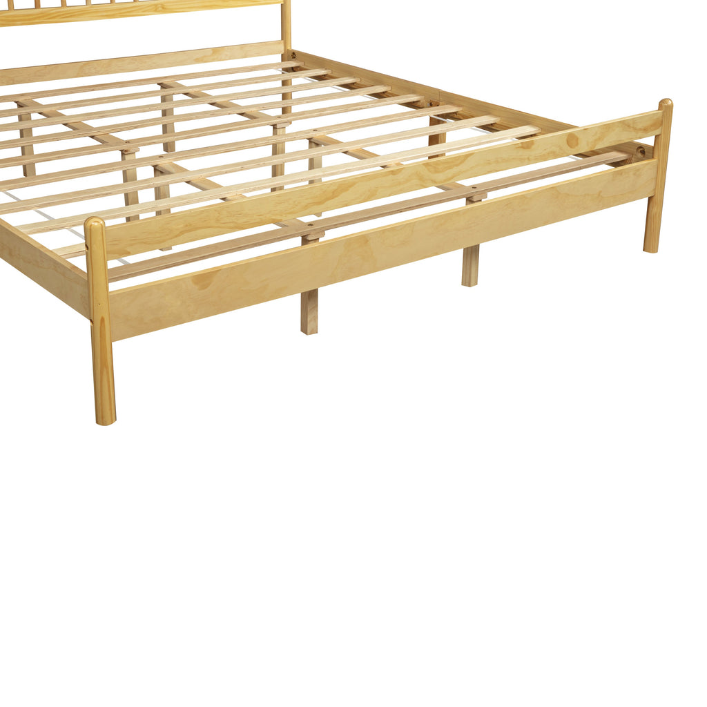 Traditional Style King Size Bed with Headboard and Footboard, Pinewood Bed with Strengthened Bed Frame,Walnut