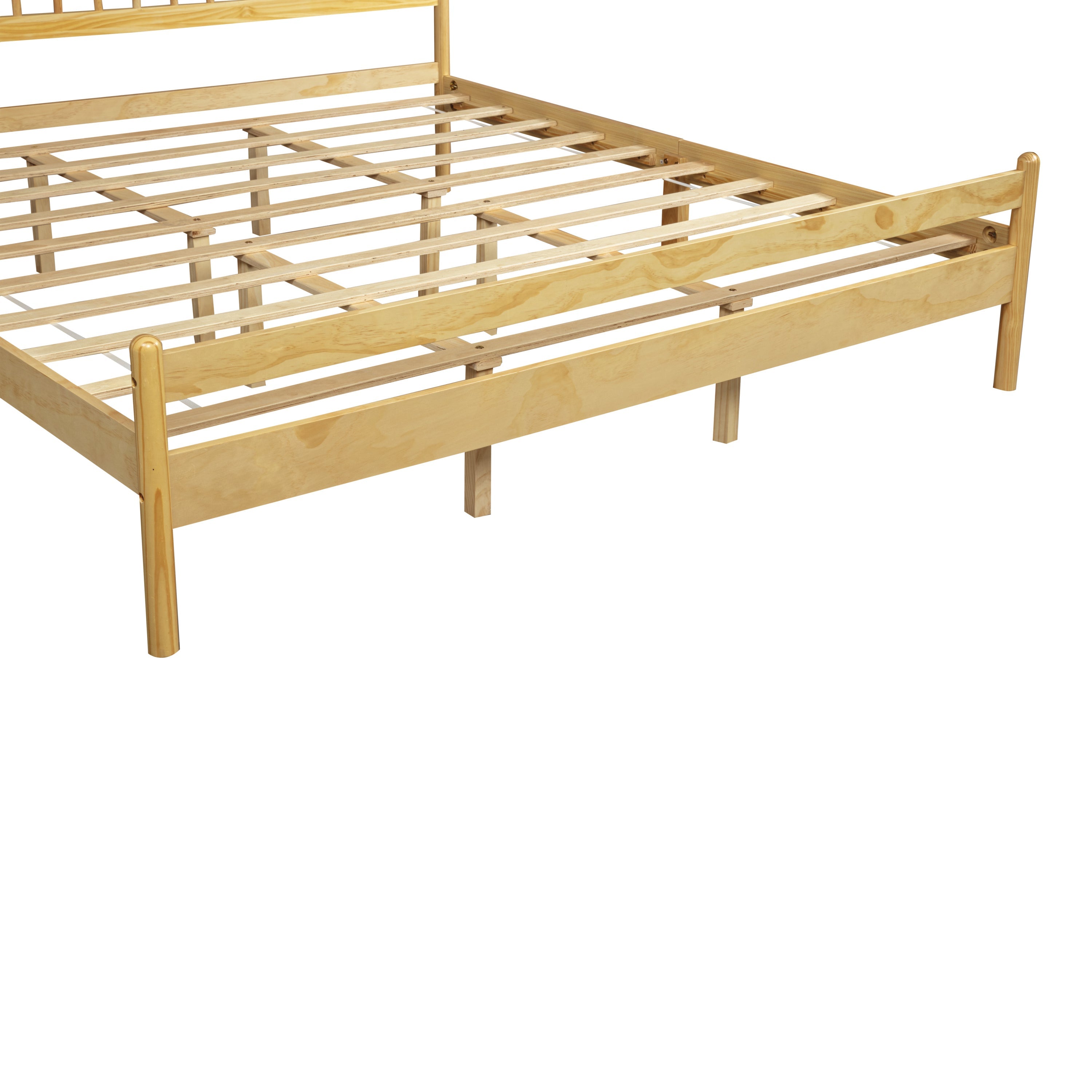 Traditional Style King Size Bed with Headboard and Footboard, Pinewood Bed with Strengthened Bed Frame,Walnut