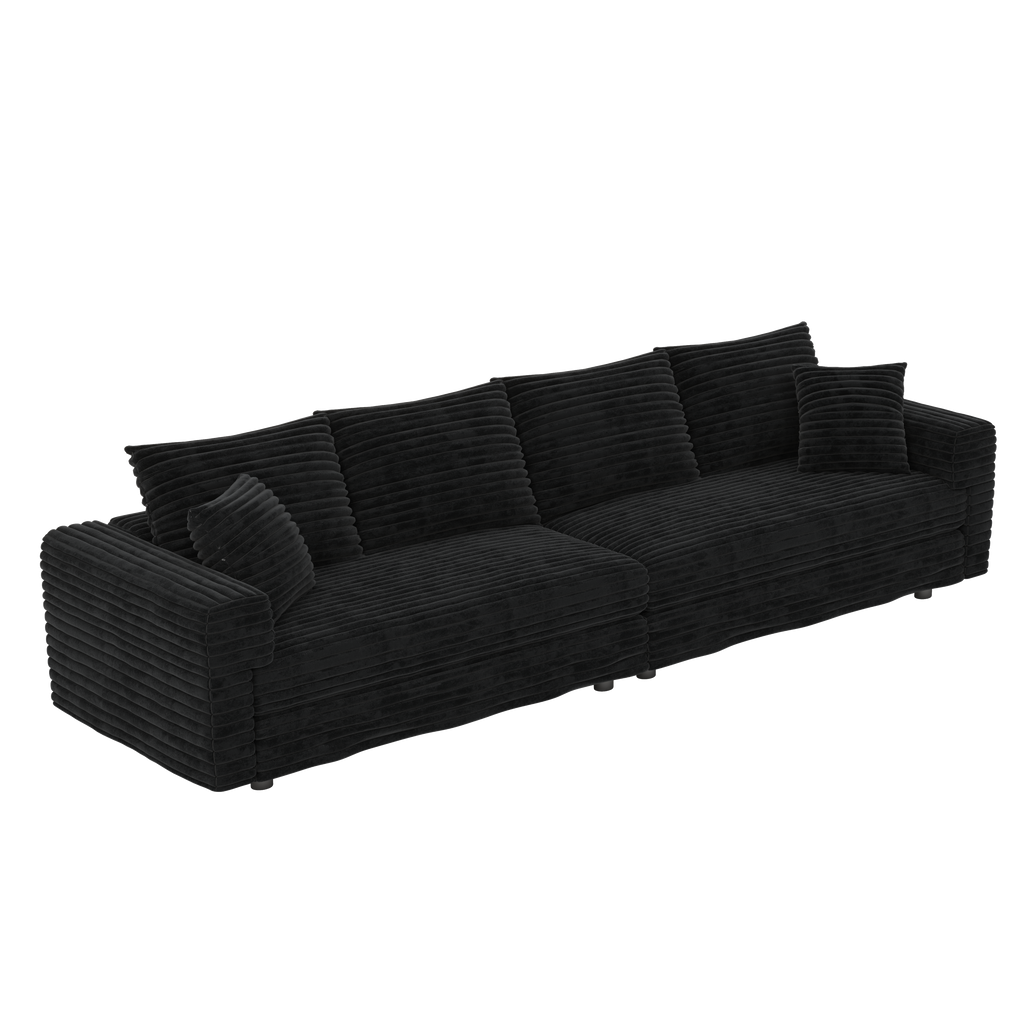 102.4 'Plush Corduroy 4-Seat Sofa,Modern Comfy Upholstered Sofa Cloud Couch,Deep Seat Couches with Soft Pillows and 3 Ottomans,Convertible Sofa Lounge Chair,Black(Old SKU:W1885S00287)