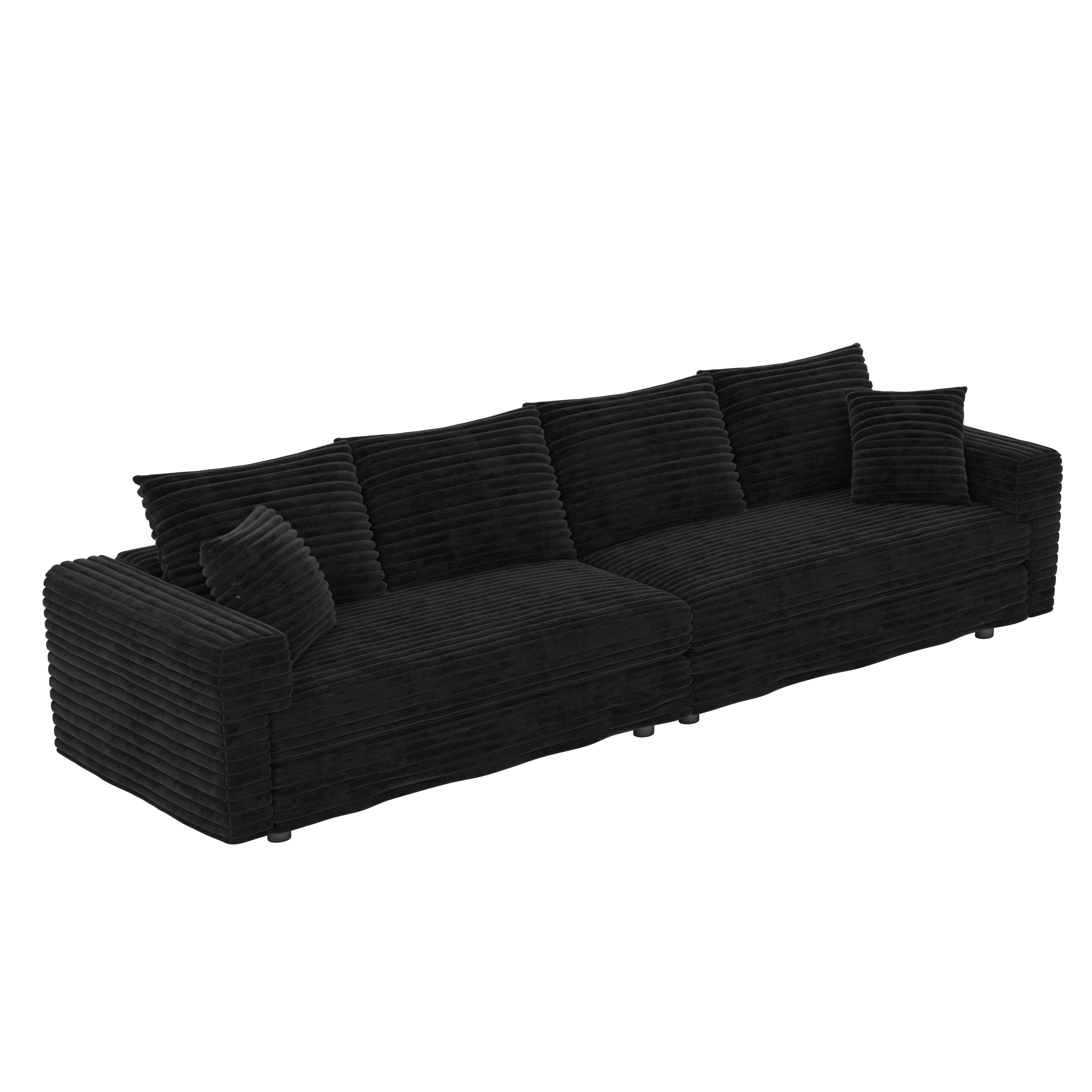 102.4 'Plush Corduroy 4-Seat Sofa,Modern Comfy Upholstered Sofa Cloud Couch,Deep Seat Couches with Soft Pillows and 3 Ottomans,Convertible Sofa Lounge Chair,Black(Old SKU:W1885S00287)