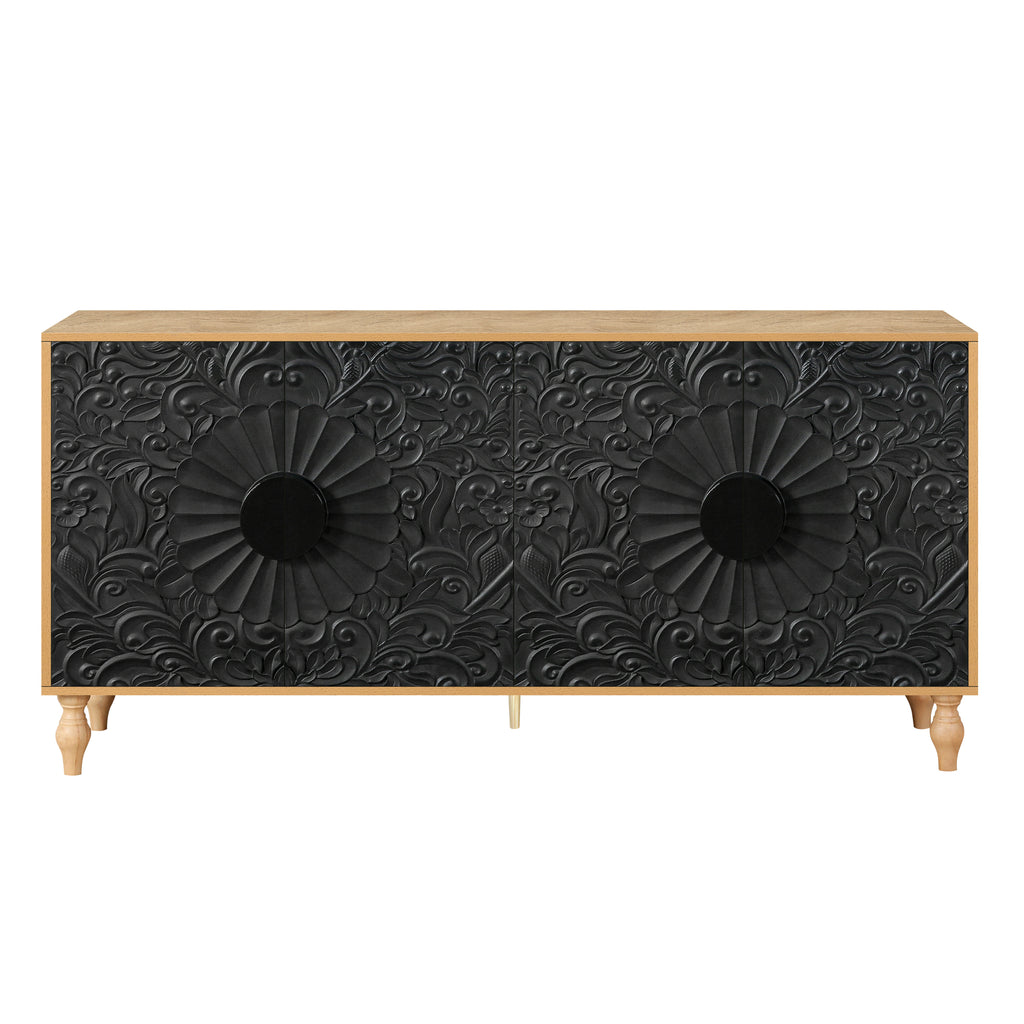 Black carved TV stand full product photo