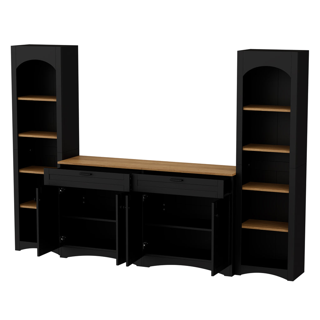 Farmhouse TV stand cabinet storage organizer detail
