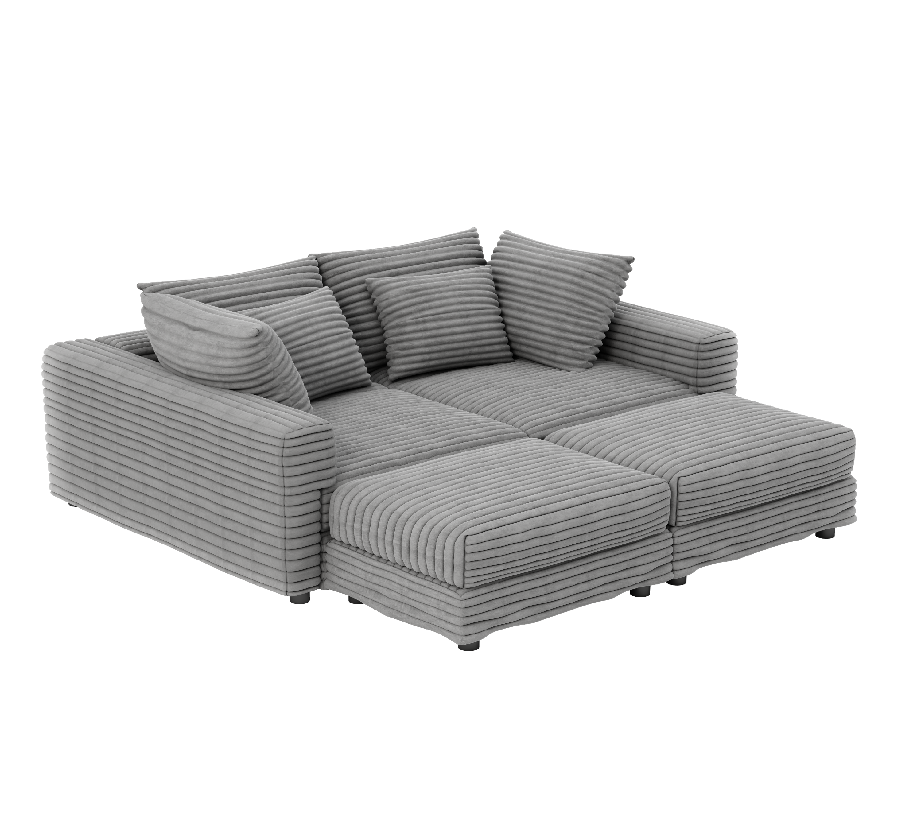 102.4 'Plush Corduroy 4-Seat Sofa,Modern Comfy Upholstered Sofa Cloud Couch,Deep Seat Couches with Soft Pillows and 3 Ottomans,Convertible Sofa Lounge Chair,Black(Old SKU:W1885S00287)
