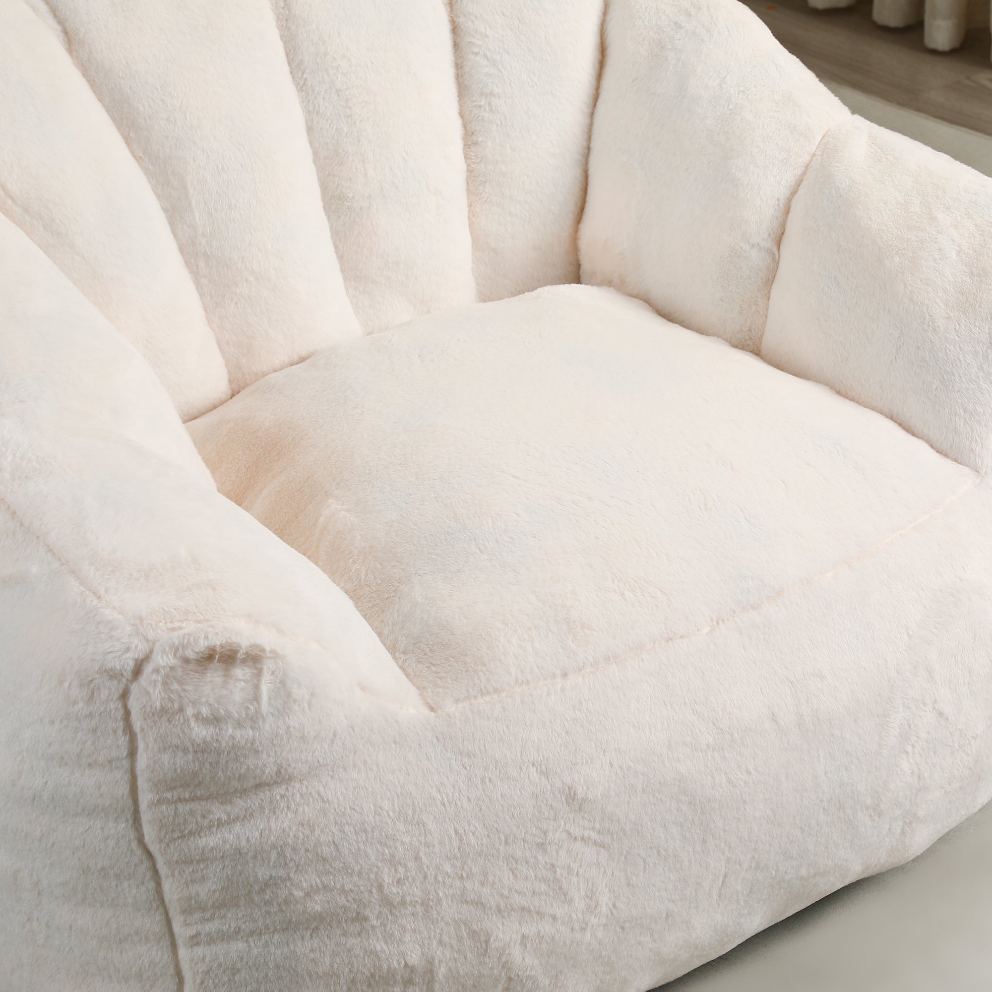 White faux fur bean bag top view