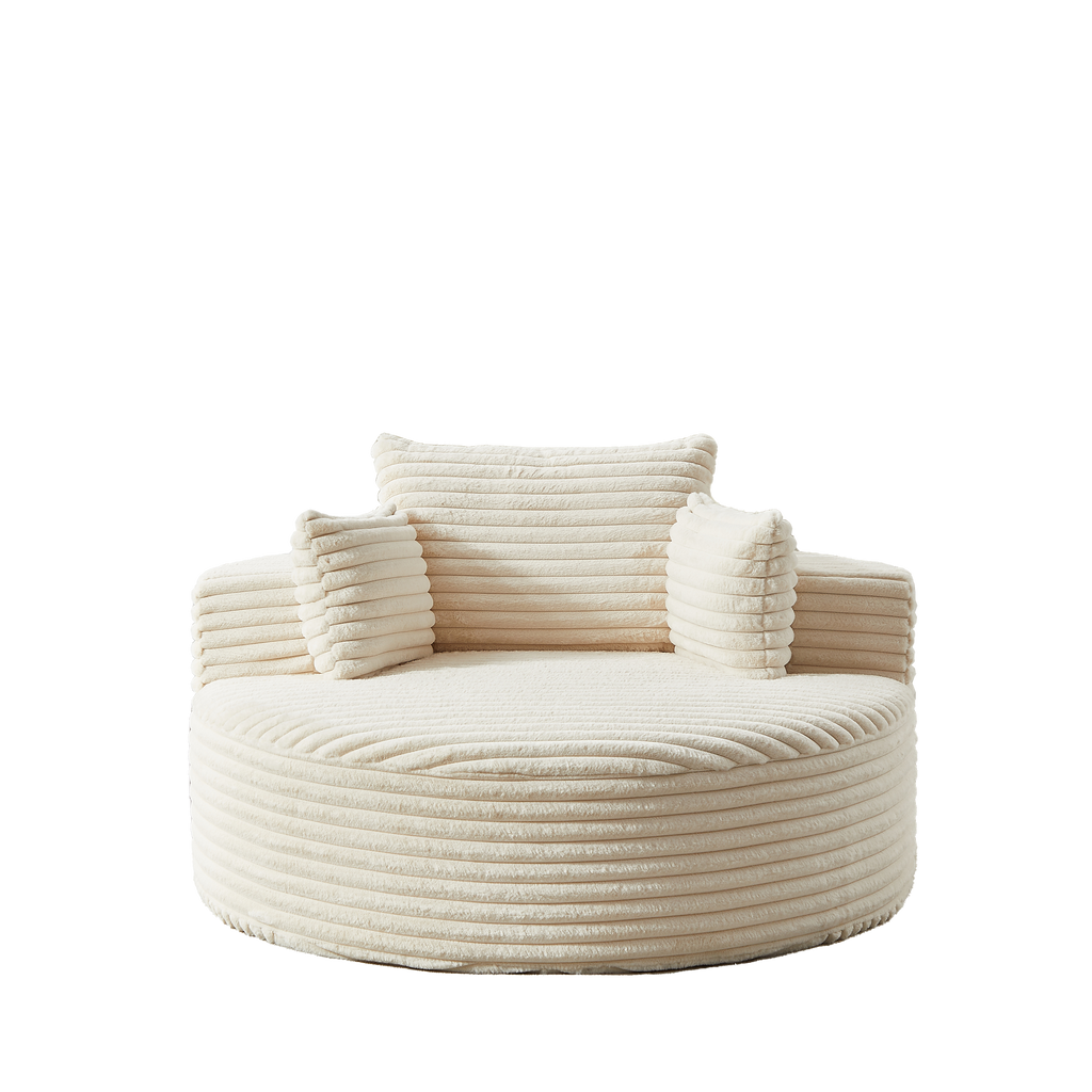 Beige corduroy floor chair side profile