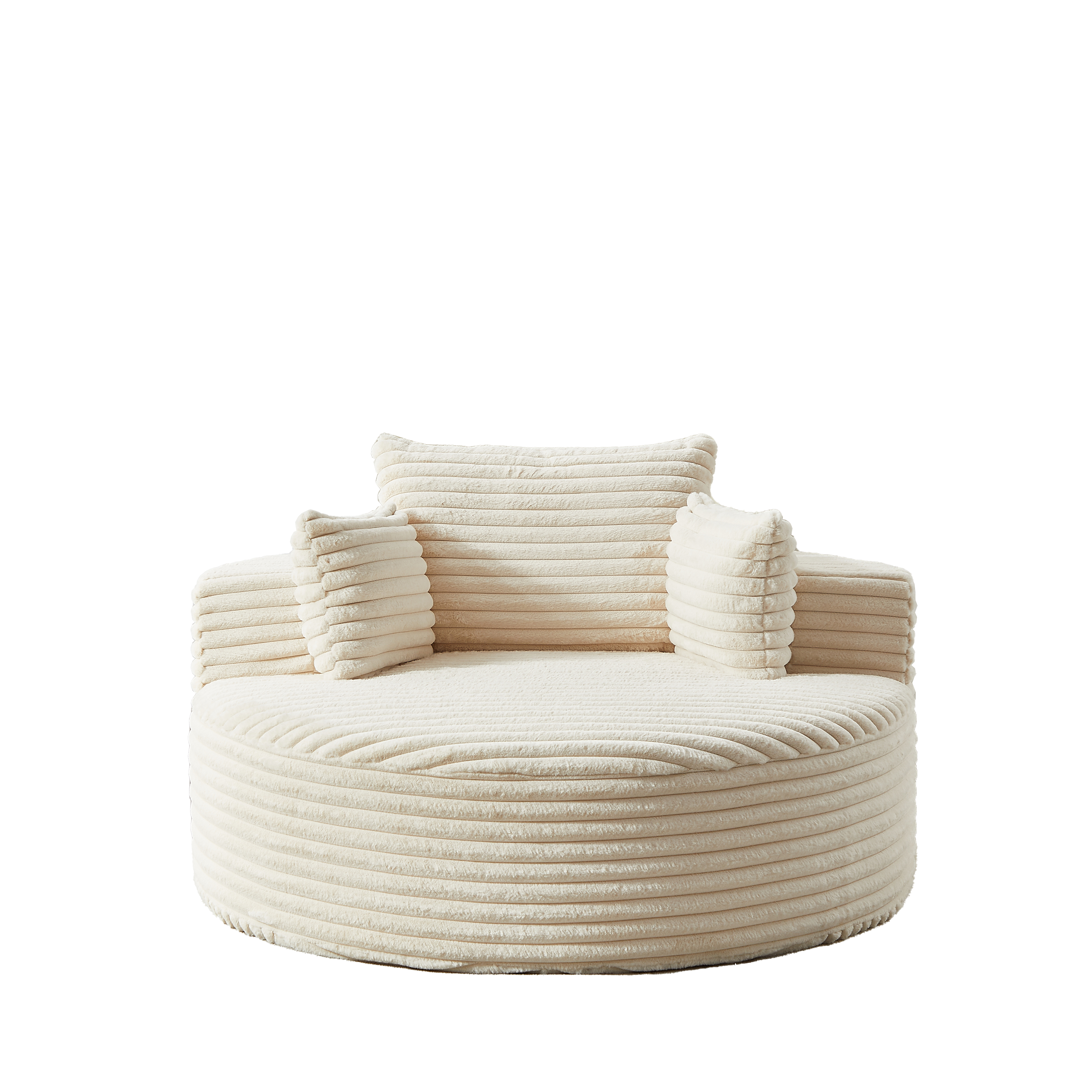 Beige corduroy floor chair side profile