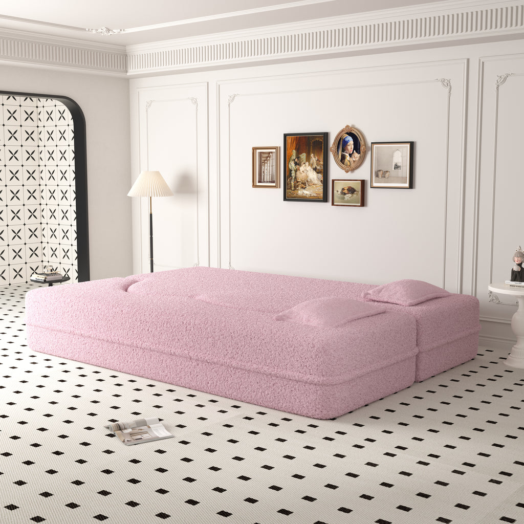 Foldable floor sofa converted to lounge configuration