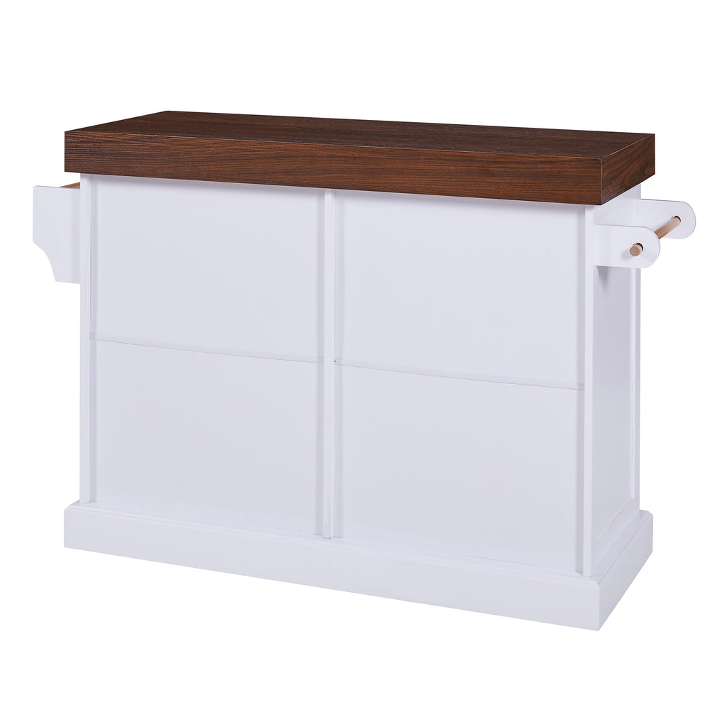 K&K 53' Large Kitchen Island with 3.5' Thick Desktop, Spice and Towel Racks, Rolling Kitchen Island with Storage on 5 Wheels, 2 Extra-large Drawers, for Home, Kitchen, Dining Room, Black