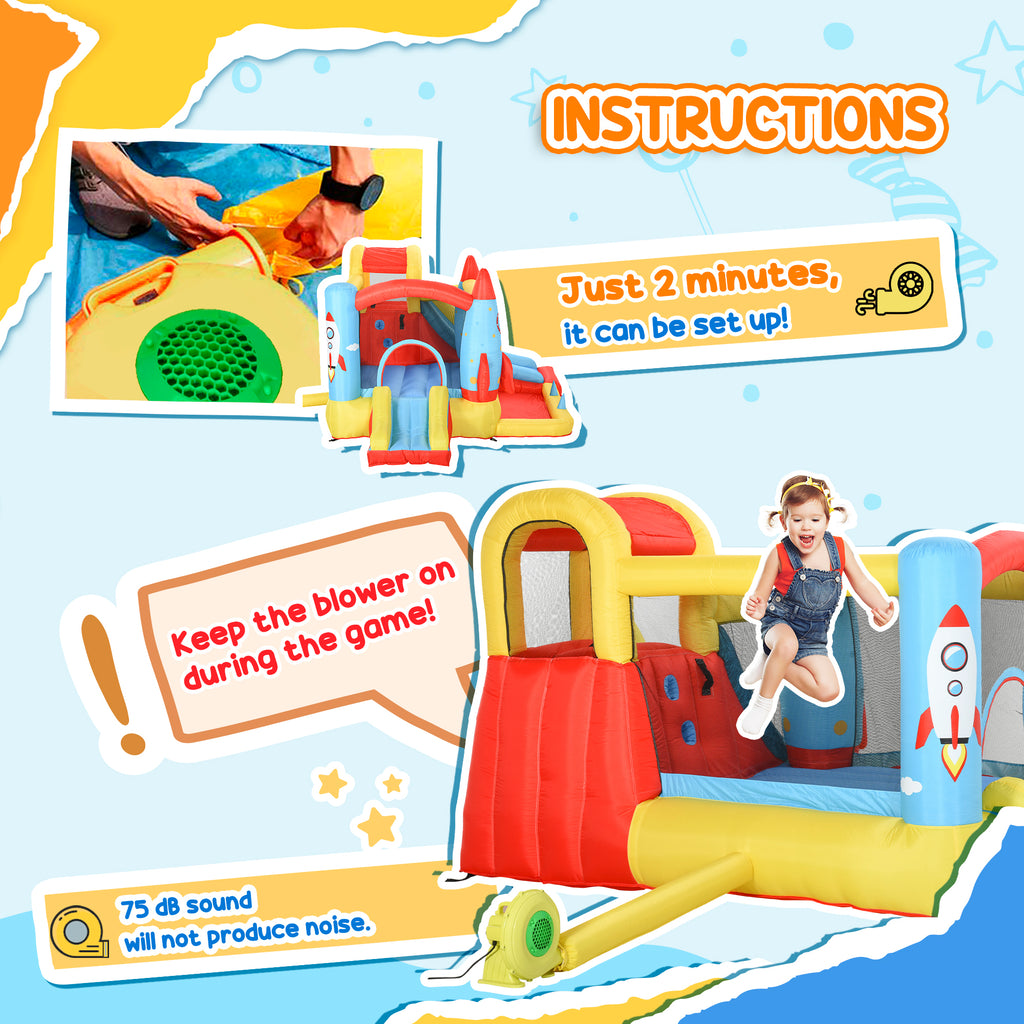 4-in-1 inflatable bounce house with slides and pool area