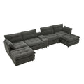 Gray corduroy U-shaped cloud sectional sofa 154 inch with ottomans front view