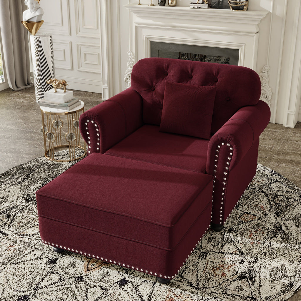 41.3'Upholstered Velvet Sofa with Nailhead Trim and Rolled Armrests,Mid-Century Modern Chesterfield Sofa with Button Tufted,Includes 1 Pillows,Brown