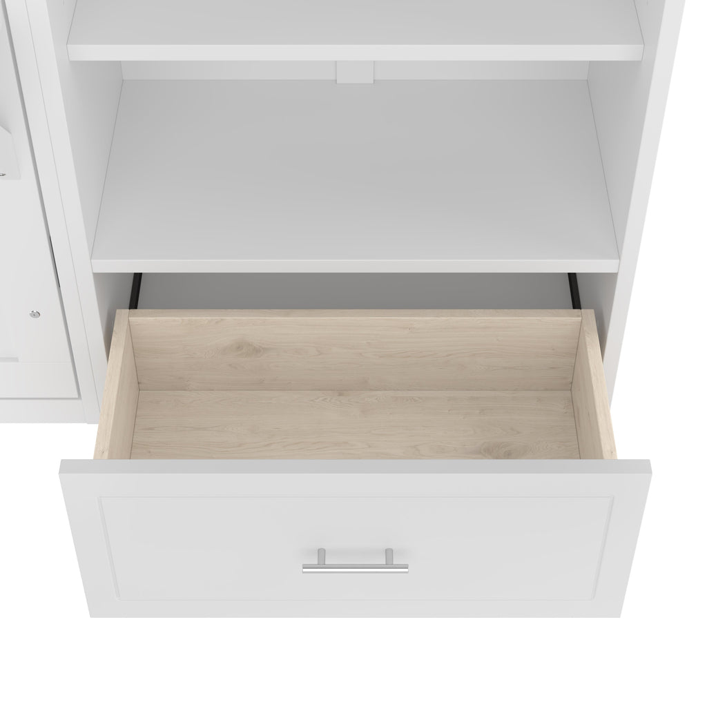Queen Size Murphy Bed with Height Adjustable Storage Compartments and Shelf, Wall Bed Frame With 1 Drawer, Multifunctional Foldable Platform Bed for Bedroom,Guest Room, Walnut(OLD SKU:N733S309223D)