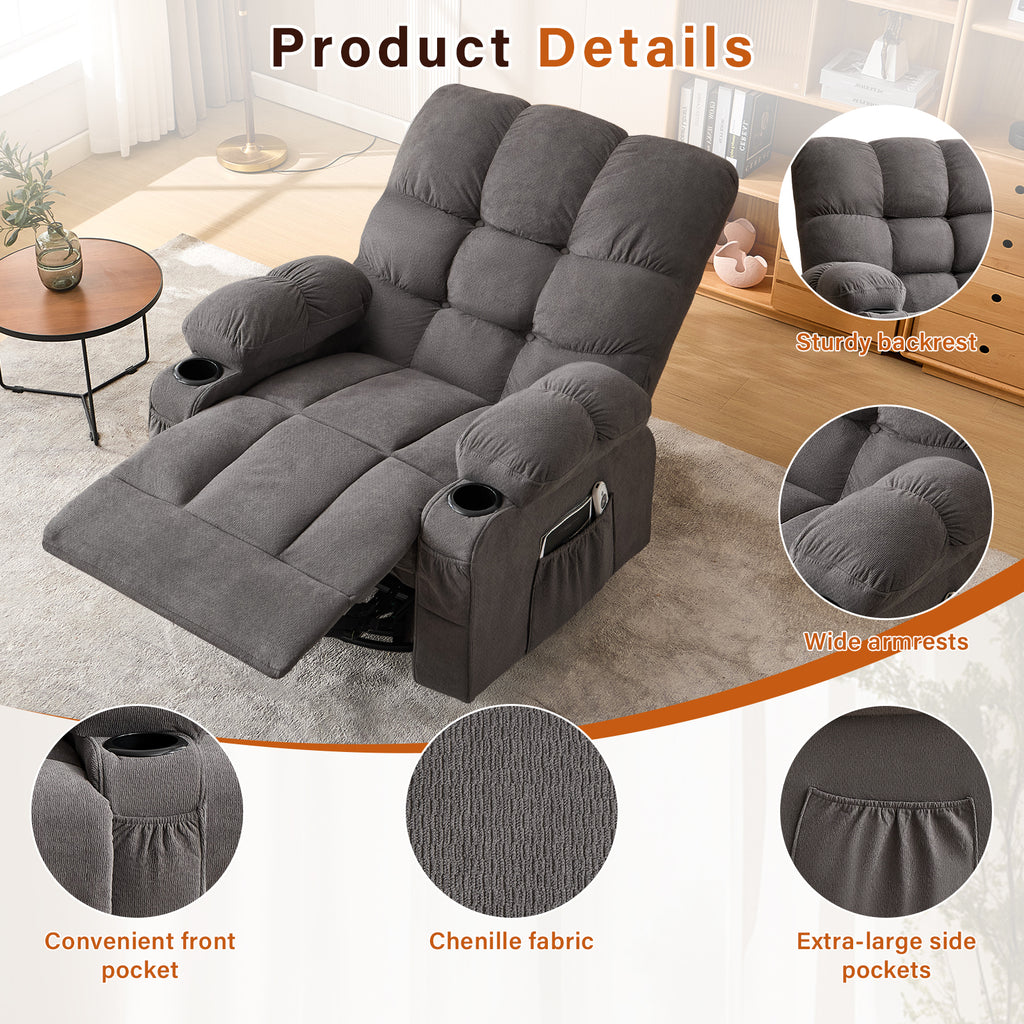 Gray oversized recliner chair living room setting