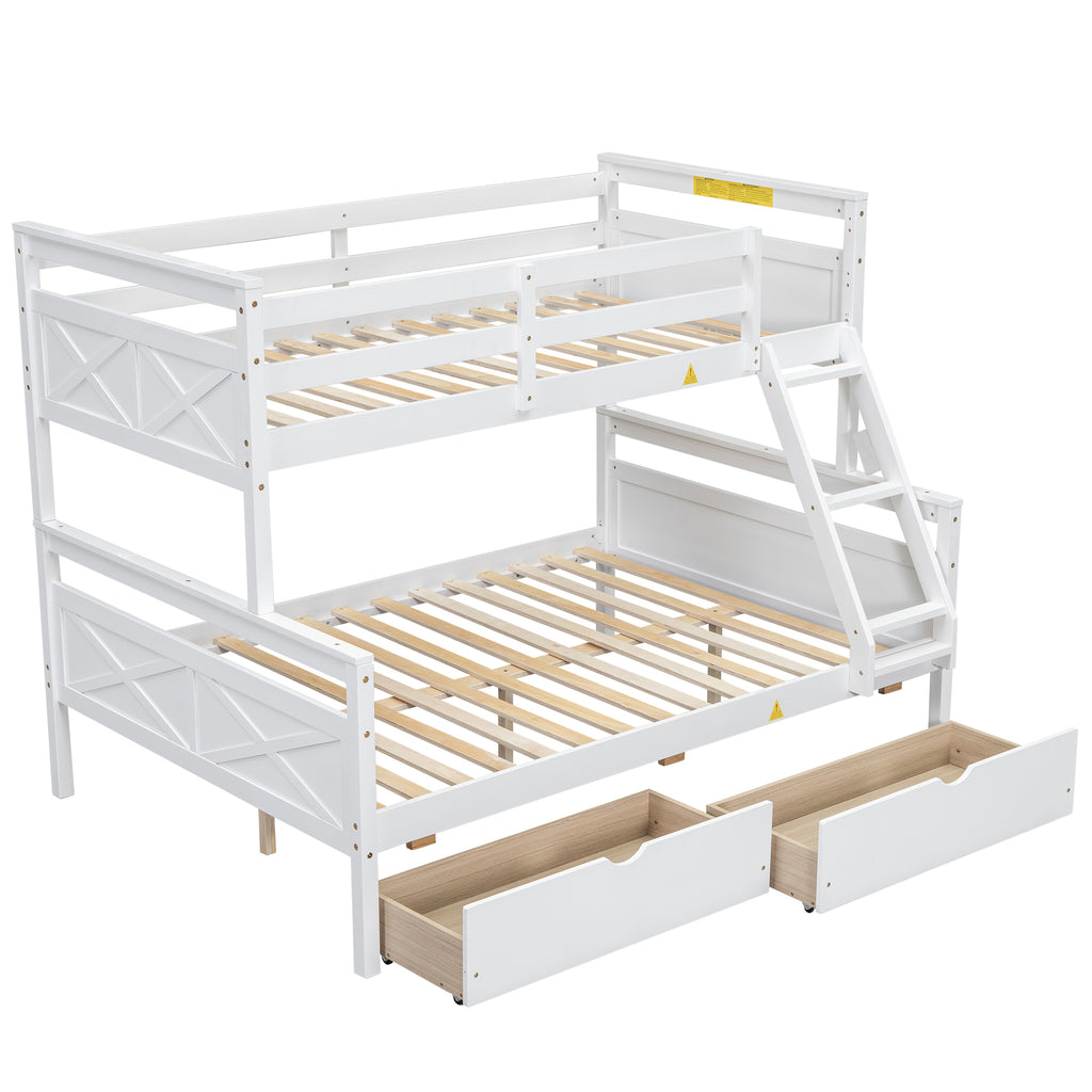 White pine wood bunk bed frame in kids bedroom setting