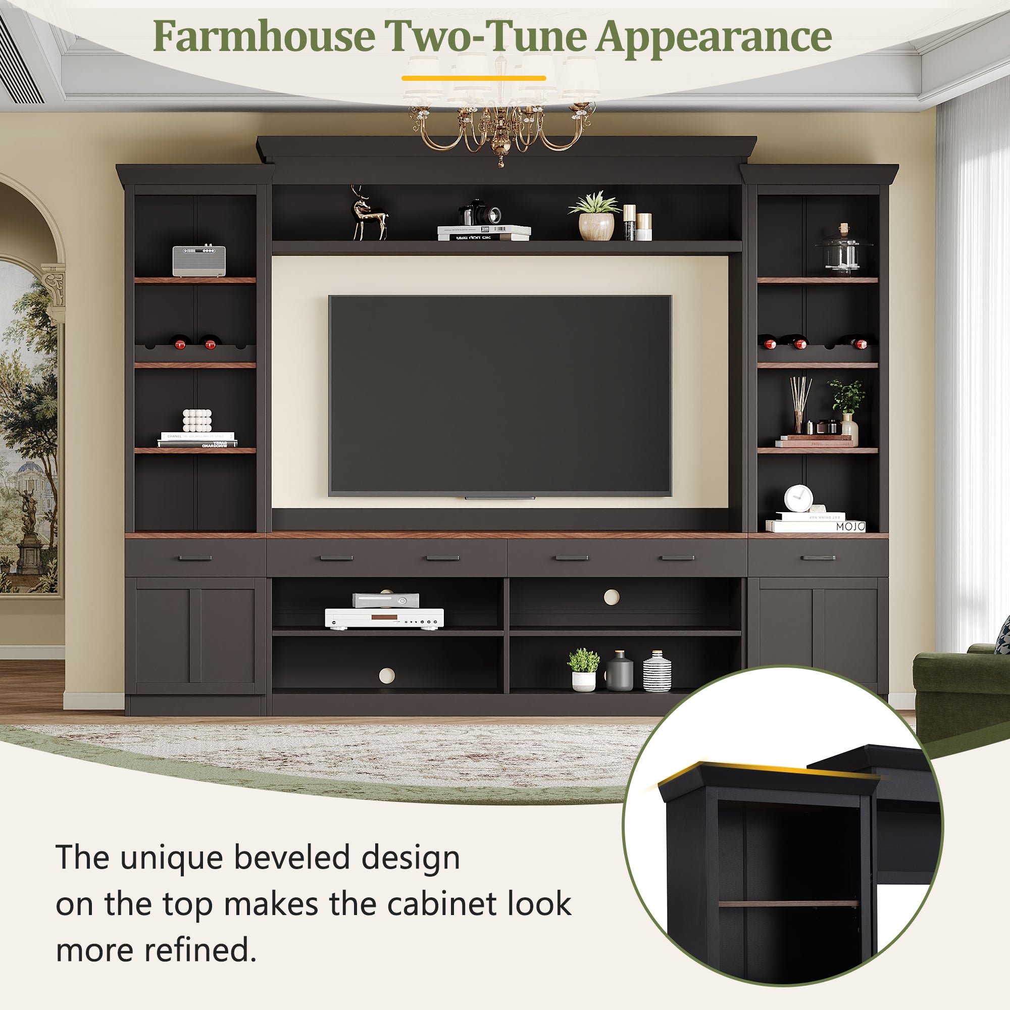 Mid-century farmhouse media console for TVs up to 70 inches