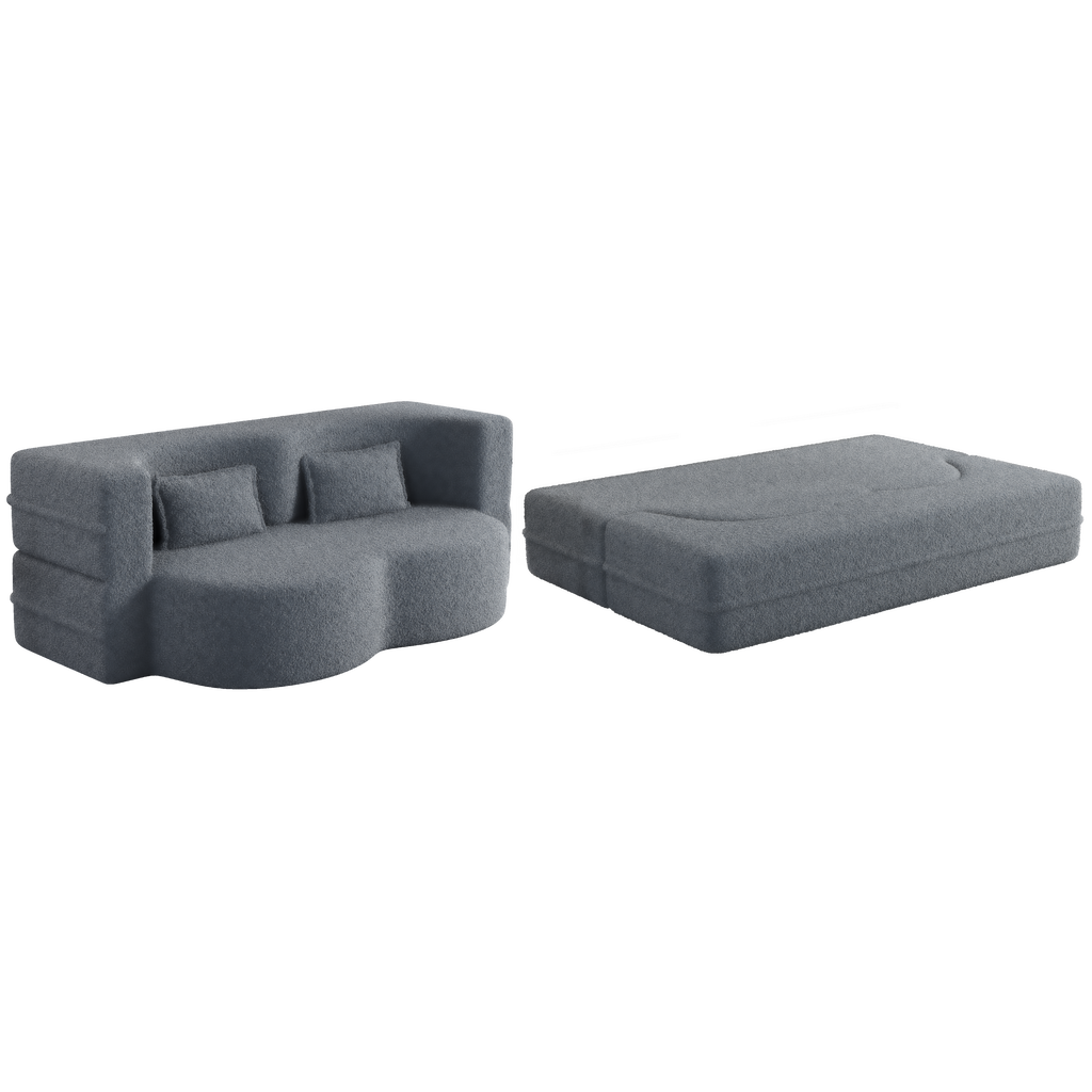 Sherpa Fleece Foldable Floor Sofa Bed — 3-in-1 Full Size, 78" Wide