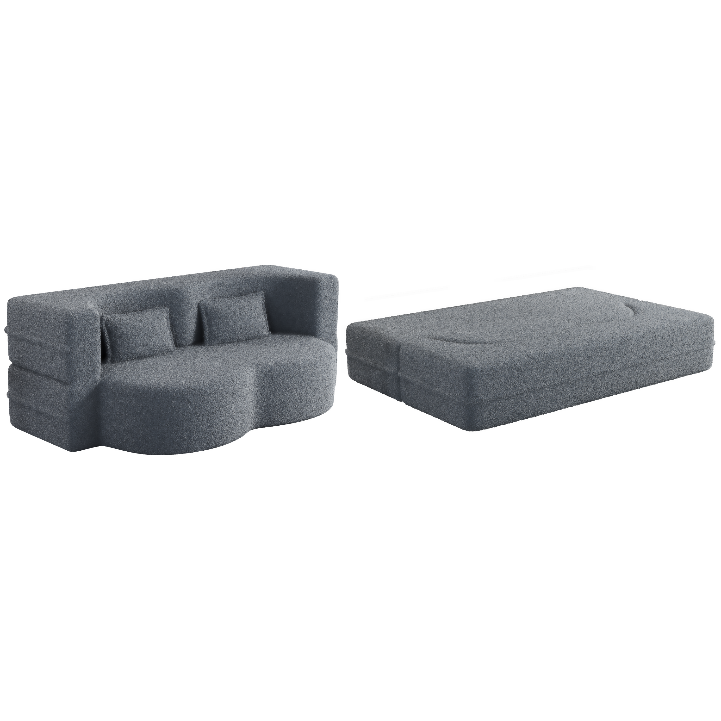 Sherpa Fleece Foldable Floor Sofa Bed — 3-in-1 Full Size, 78" Wide