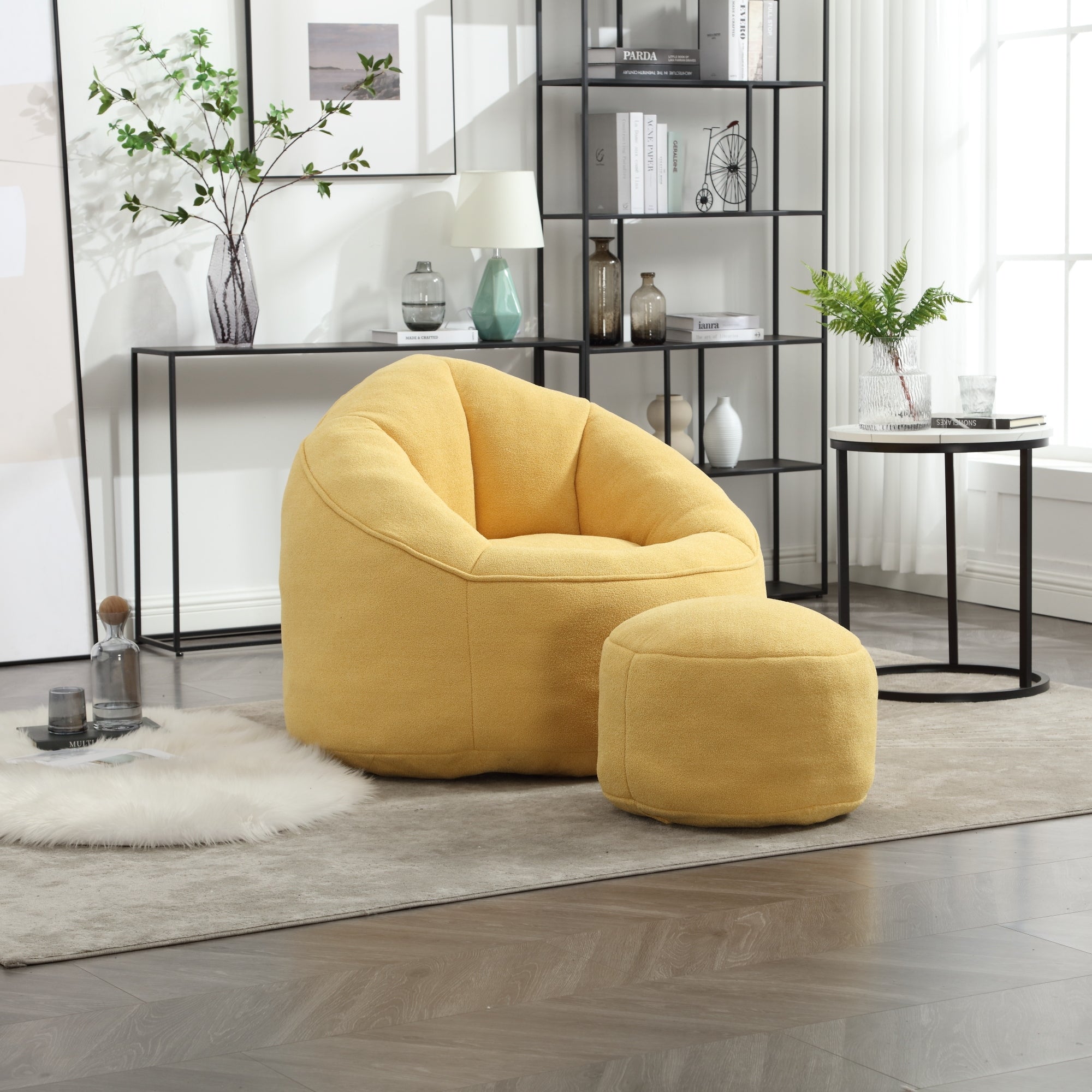 Bean bag chair and footrest set — side view
