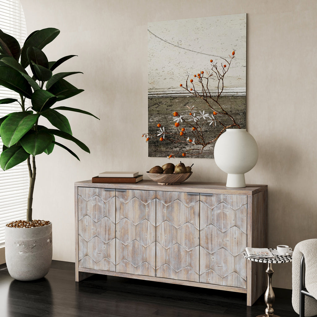 Farmhouse buffet cabinet natural wood wash finish