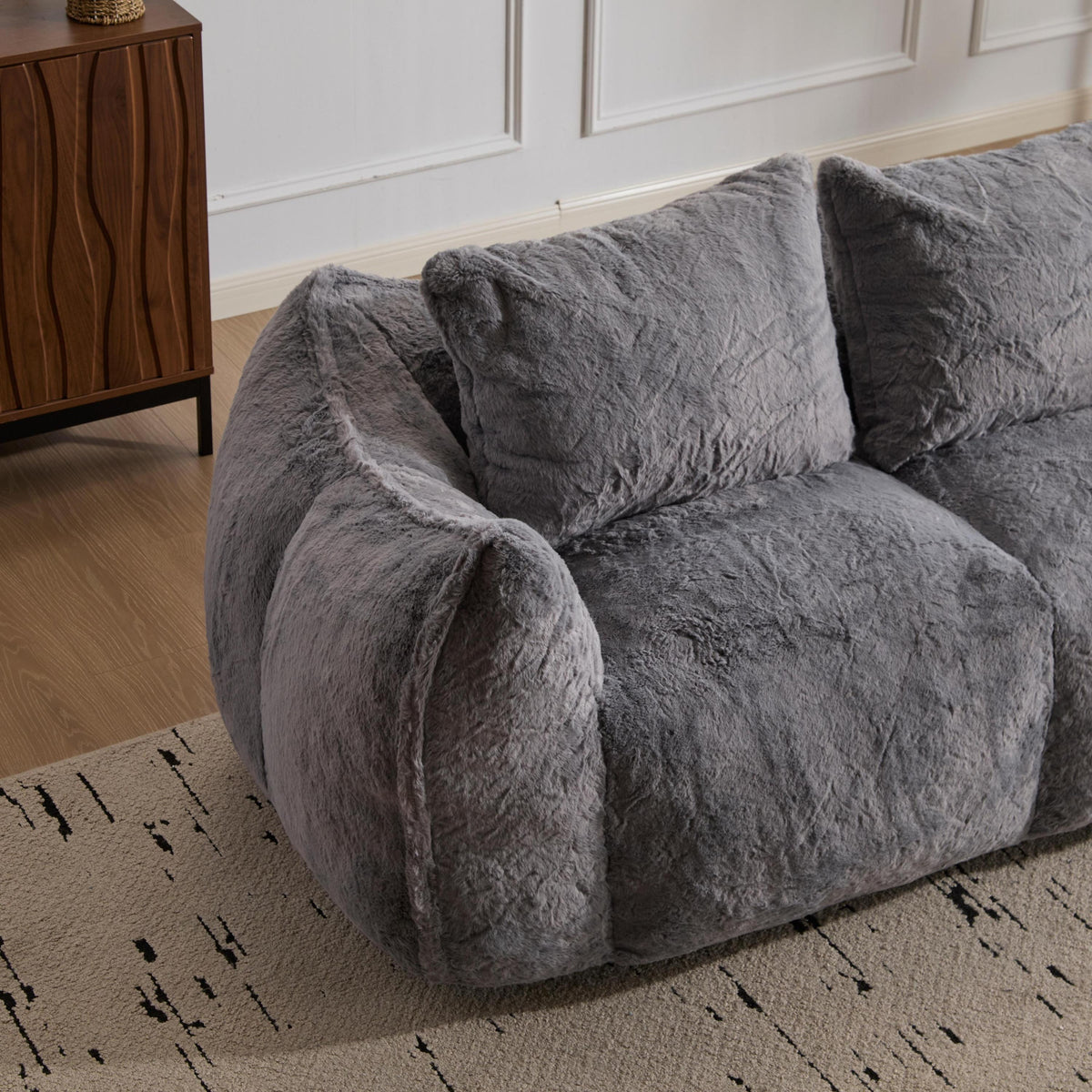 Giant Bean Bag Couch for Adults, Ultra Soft Fluffy Loveseat Bean Bag Sofa, Oversized Chase Lounge Chair Indoor for Living Room Bedroom, No Assembly Required Cozy Reading Chair with Pillows, White