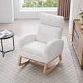 White teddy fabric nursery rocking chair — front view