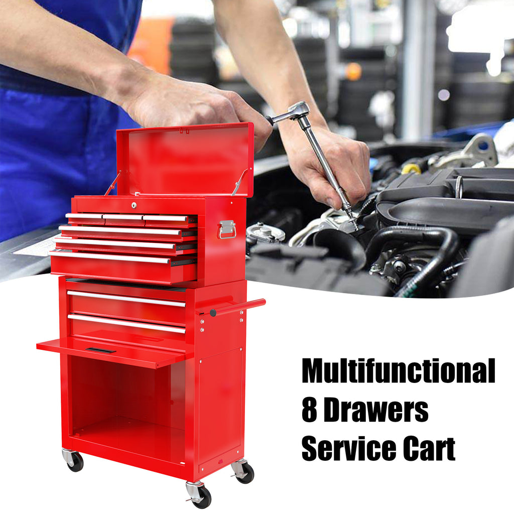 Metal tool storage cabinet on casters — angle view