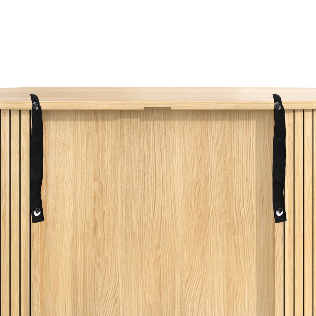 28' Fluted Wine Bar Cabinet with 8-Grid Wine Rack, 5-Level Adjustable Shelves, 2 Glass Holders, Smoothly Sliding Tambour Doors, 4 Hidden Storage Space on the Side, Modern Liquor Coffee Station, Black