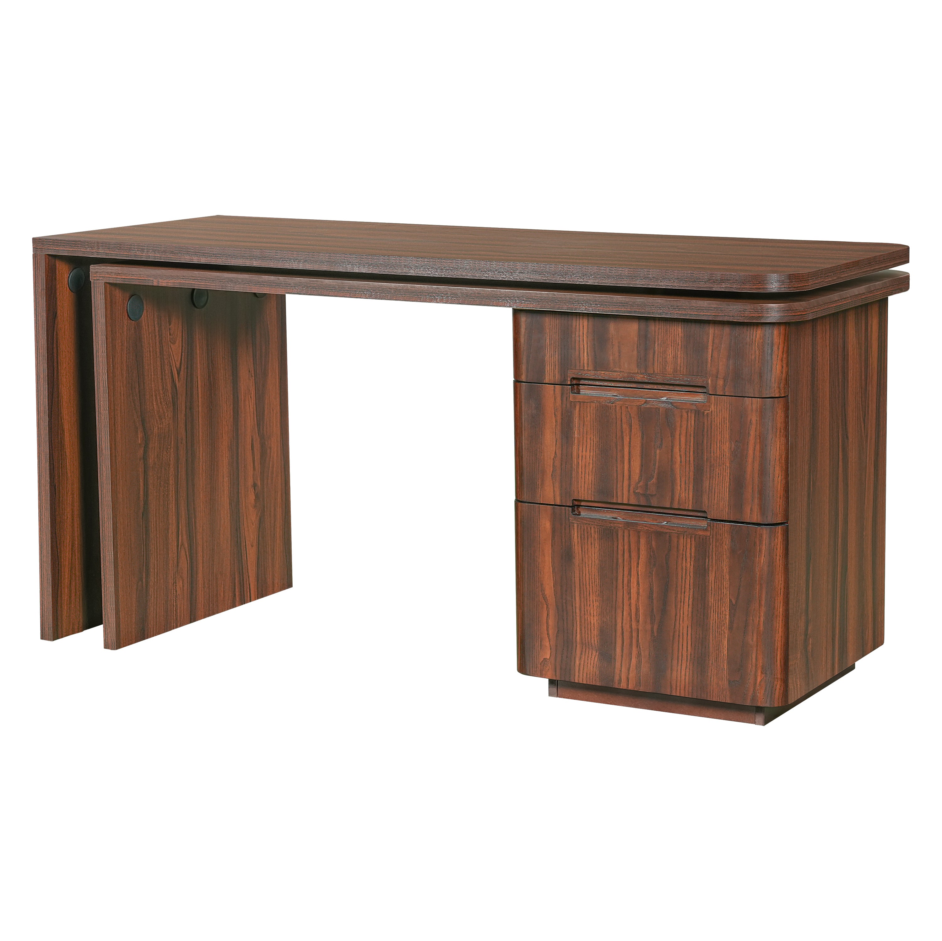 Walnut executive desk corner placement space-saving layout