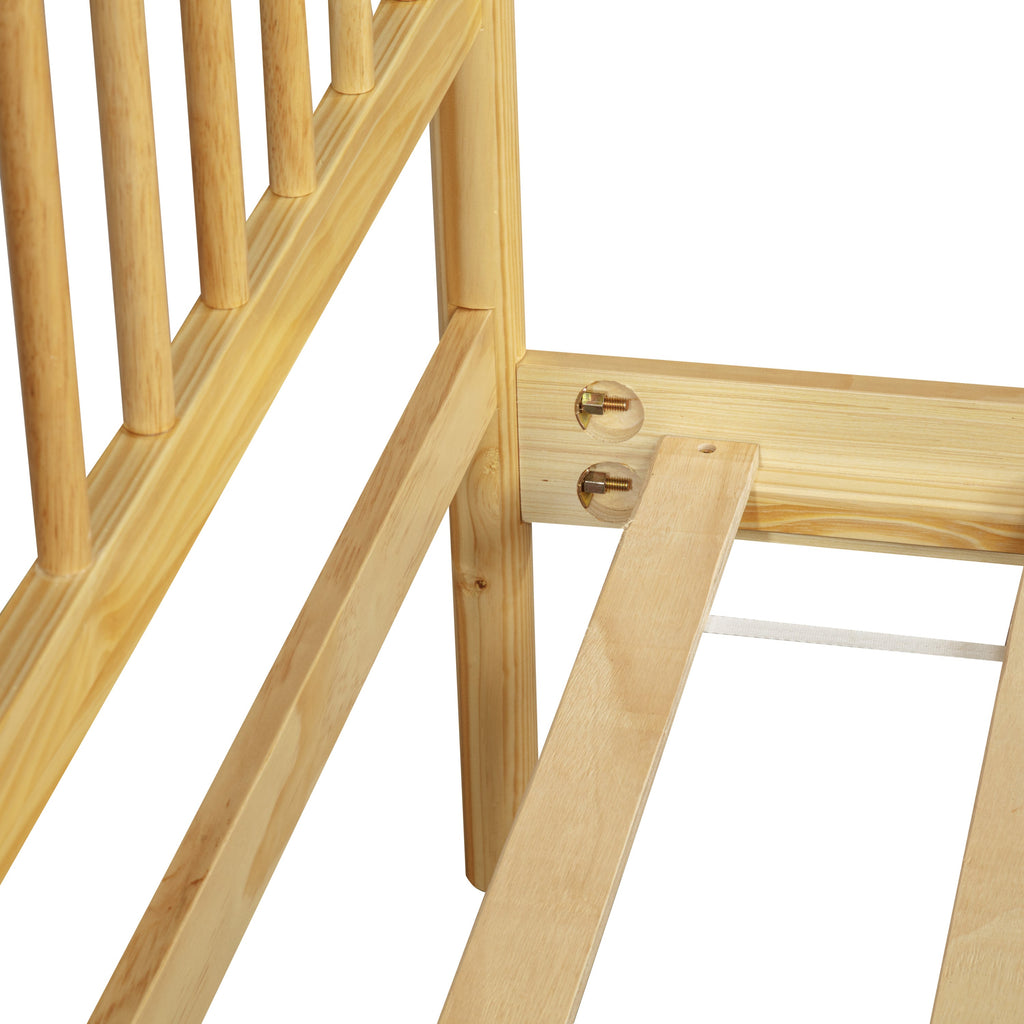 Traditional Style King Size Bed with Headboard and Footboard, Pinewood Bed with Strengthened Bed Frame,Walnut