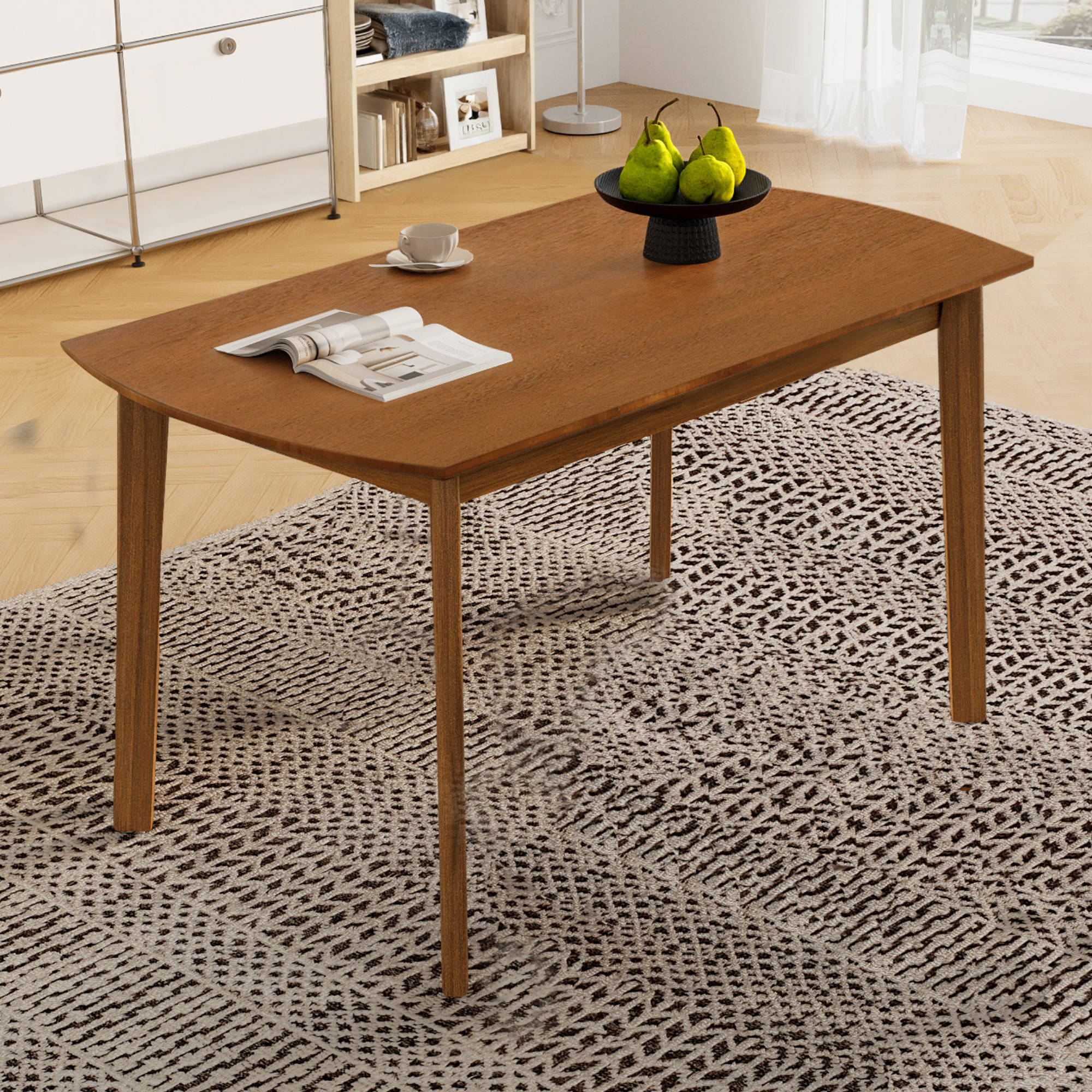 Mid Century Modern Dining Table, Solid Wood Kitchen & Dining Room Table for 4, Minimalist Table for Dining Room, Rectangular Dinette Table, Easy Assembly