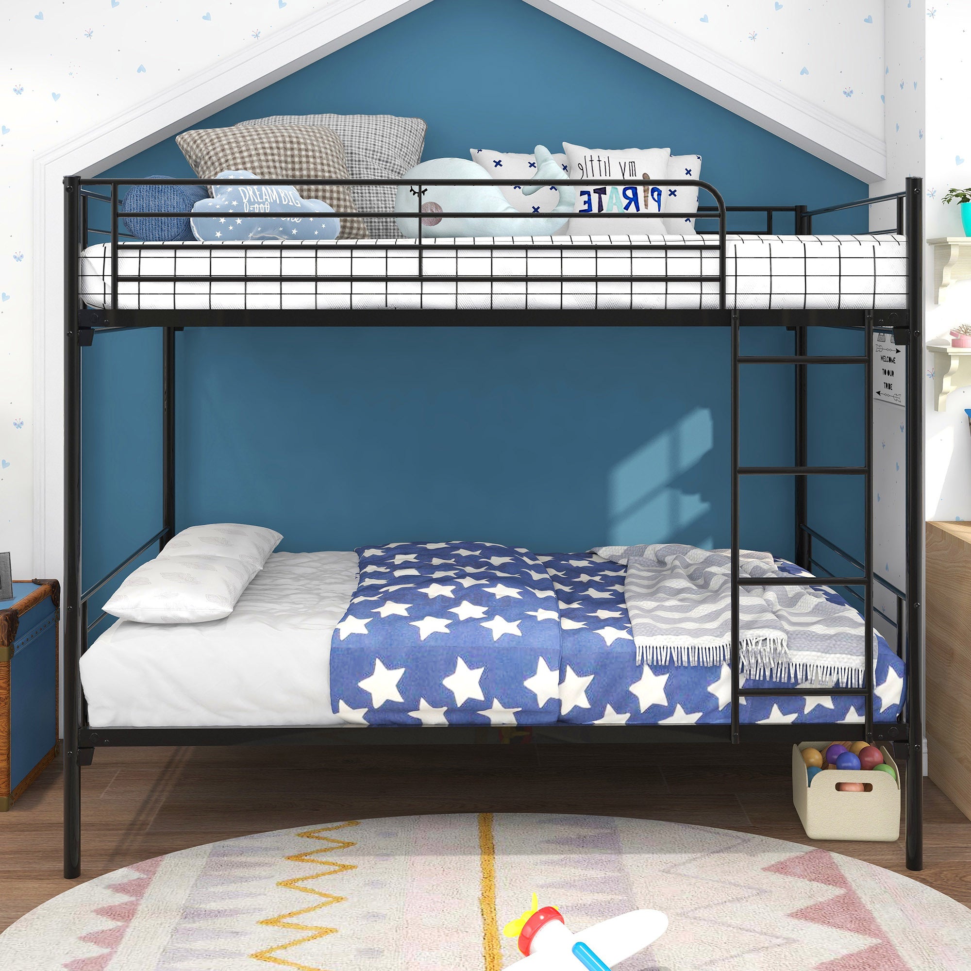 Black metal bunk bed ladder and upper bunk access