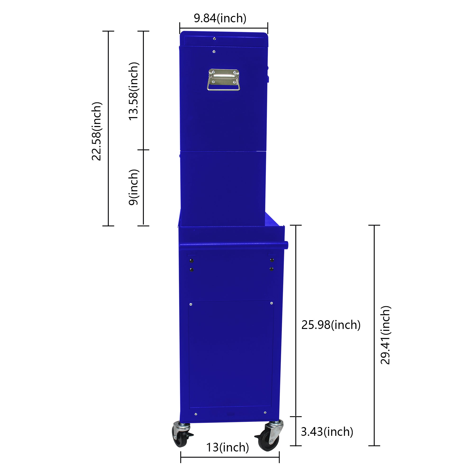 Blue rolling tool chest lockable detachable tool box close-up