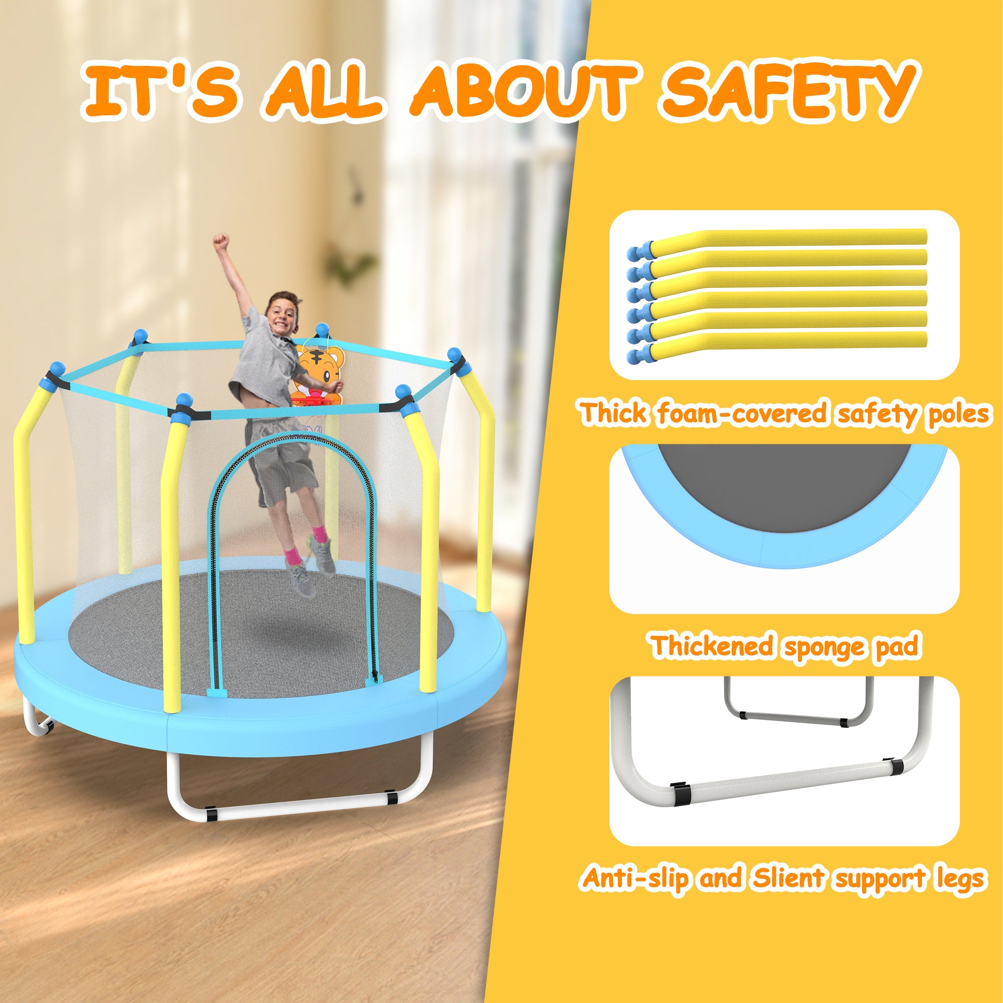 Toddler trampoline spring and frame construction
