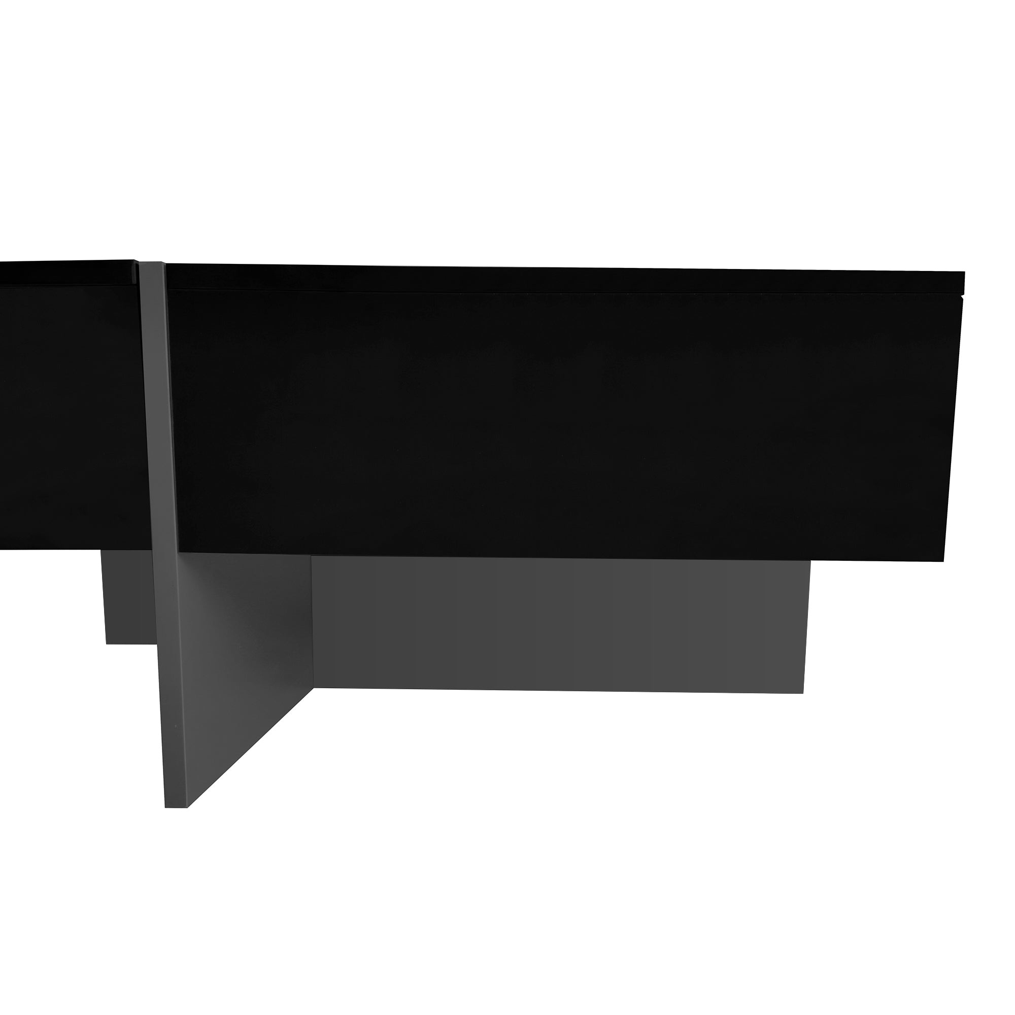 Sliding top coffee table remote and book storage interior