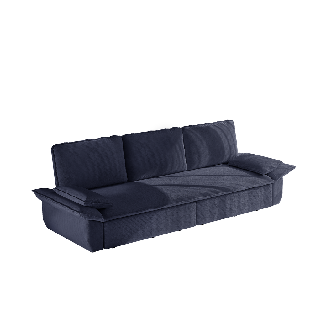 Blue corduroy sleeper sofa lifestyle photo