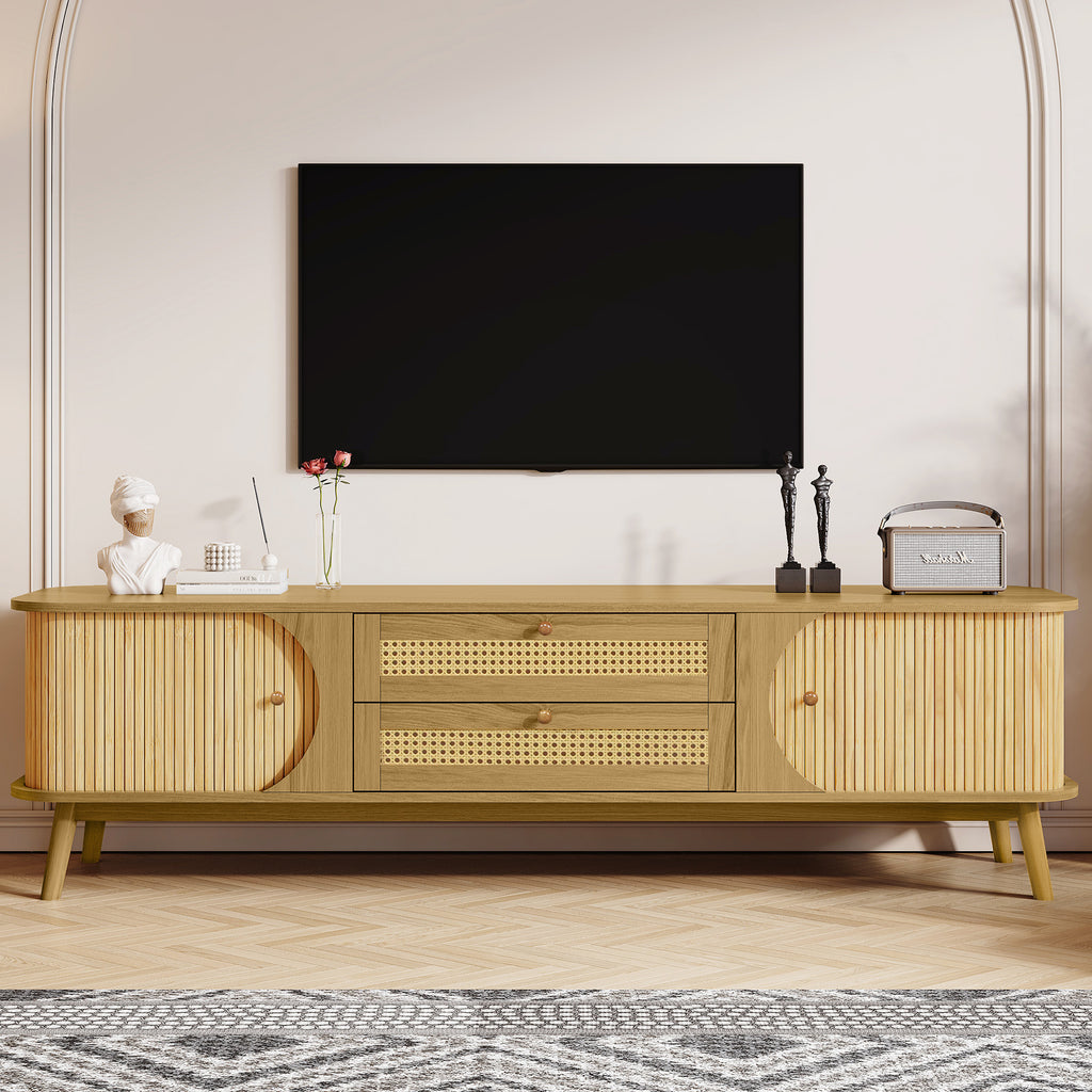 Sliding door cabinet on farmhouse media console
