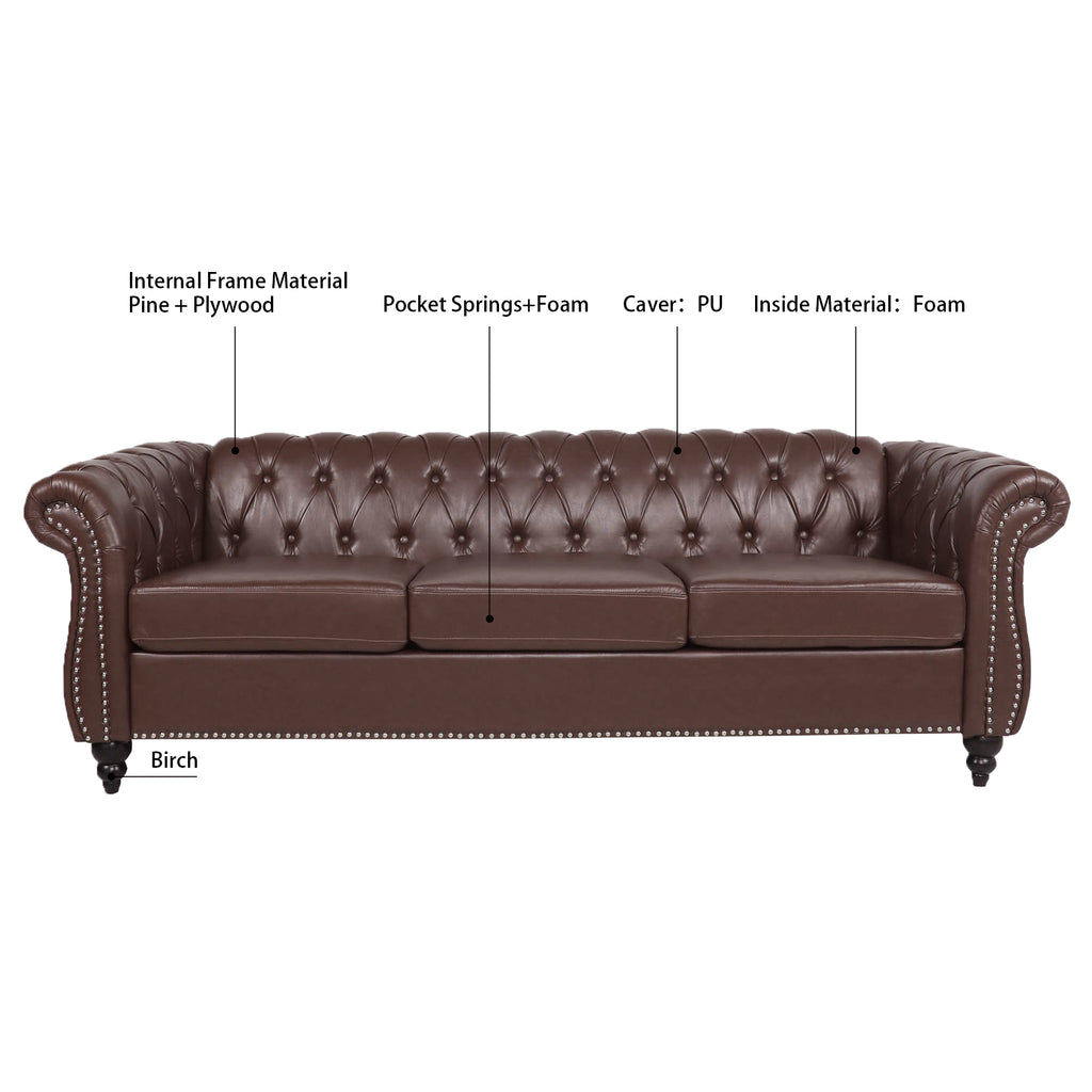 Chesterfield sofa with birch legs detail