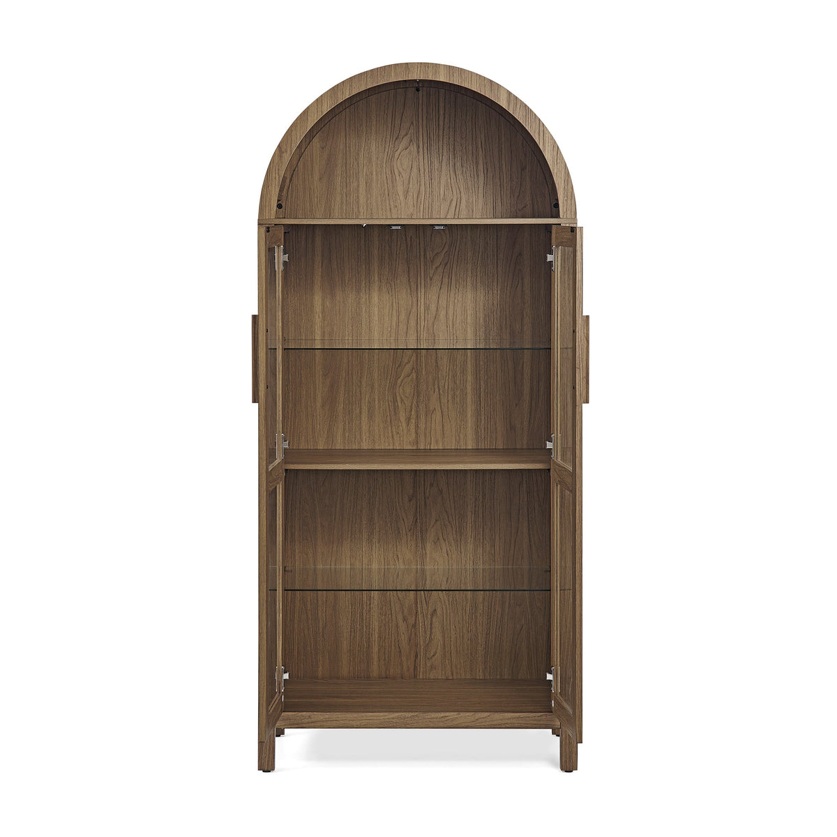 A high arched storage cabinet with a lamp, a modern retro-style wooden storage cabinet with adjustable glass partitions, suitable for use as a multi-functional cabinet in kitchens-Black