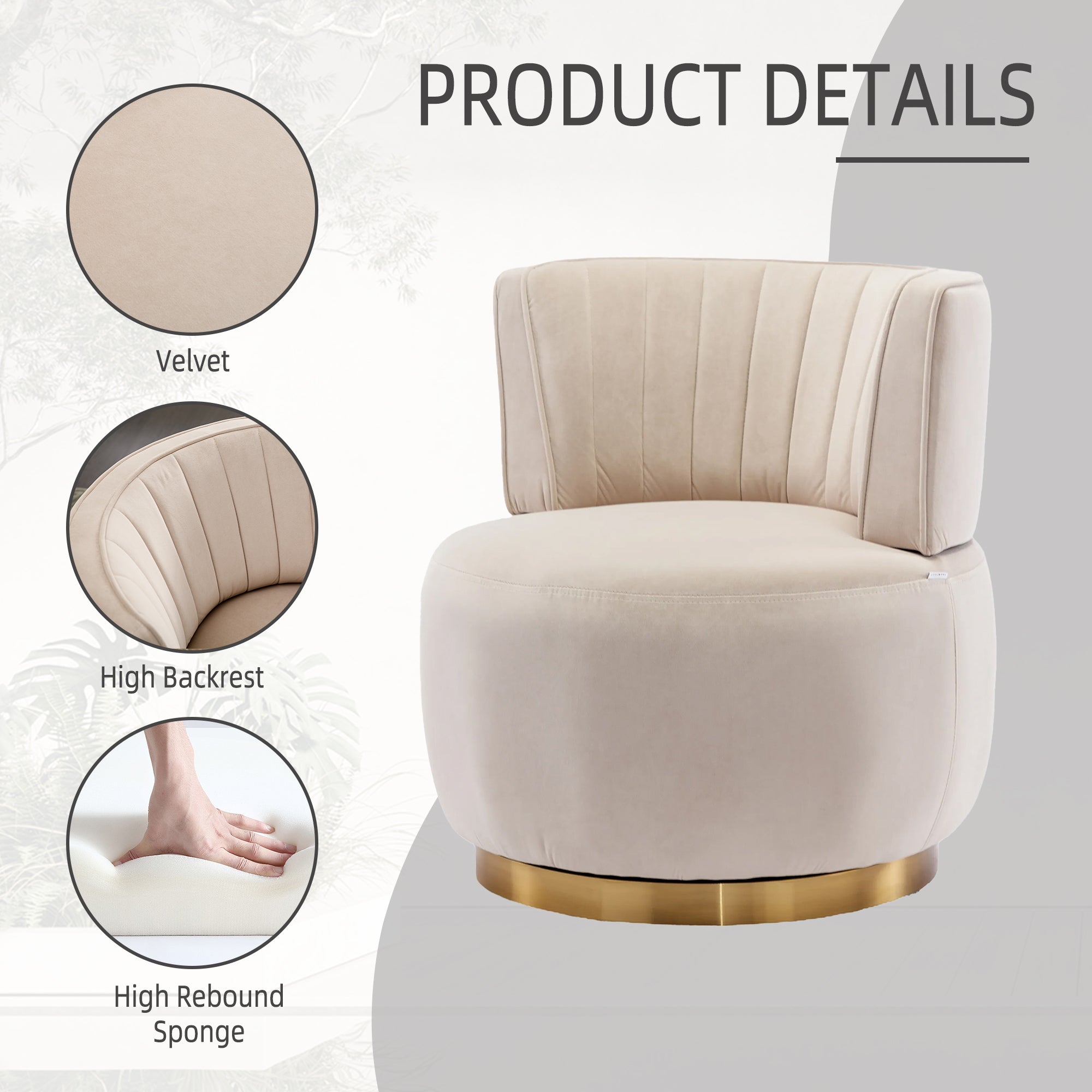 Swivel barrel chair wrap-around backrest detail