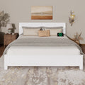 King Size Bed with Tall-Panel Headboard & Footboard, Built-in LED Lights, USB Charging Station, Pinewood Bed with Strengthened Bed Frame ,White